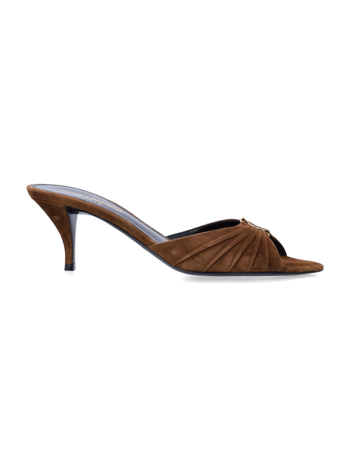 Saint Laurent Babylone Suede Mules Dark Havana Calf Leather