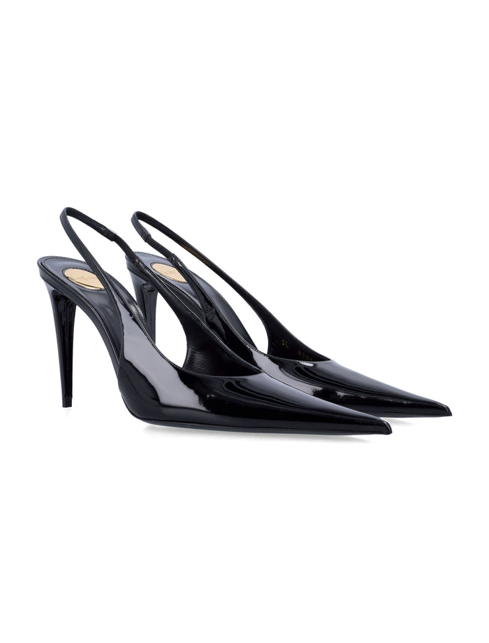 Saint Laurent Guermantes Patent Leather Slingback Pumps Black Calf