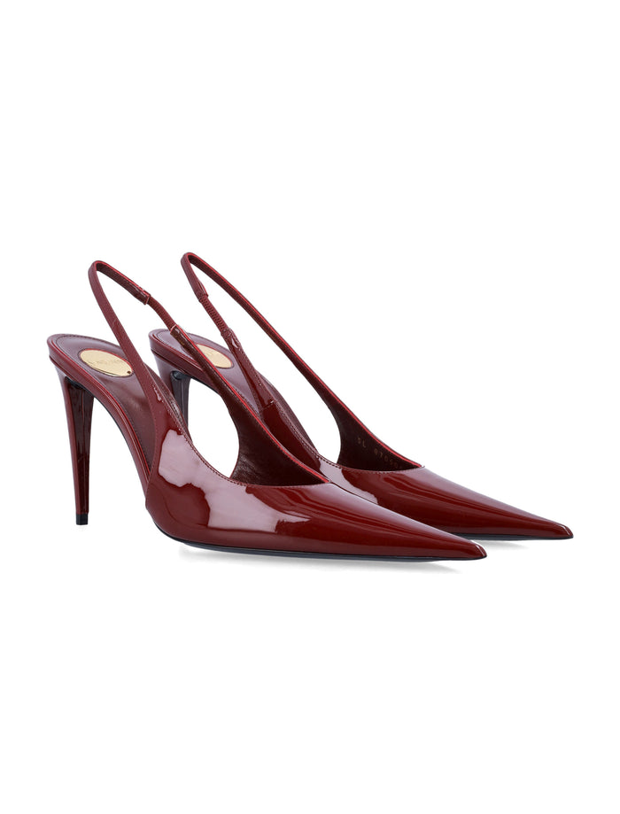 Saint Laurent Guermantes Patent Leather Slingback Pumps Lust Red Calf