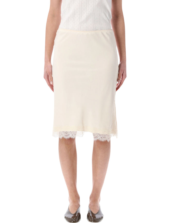 Róhe Silk Blend Lace Skirt Off White Acetate