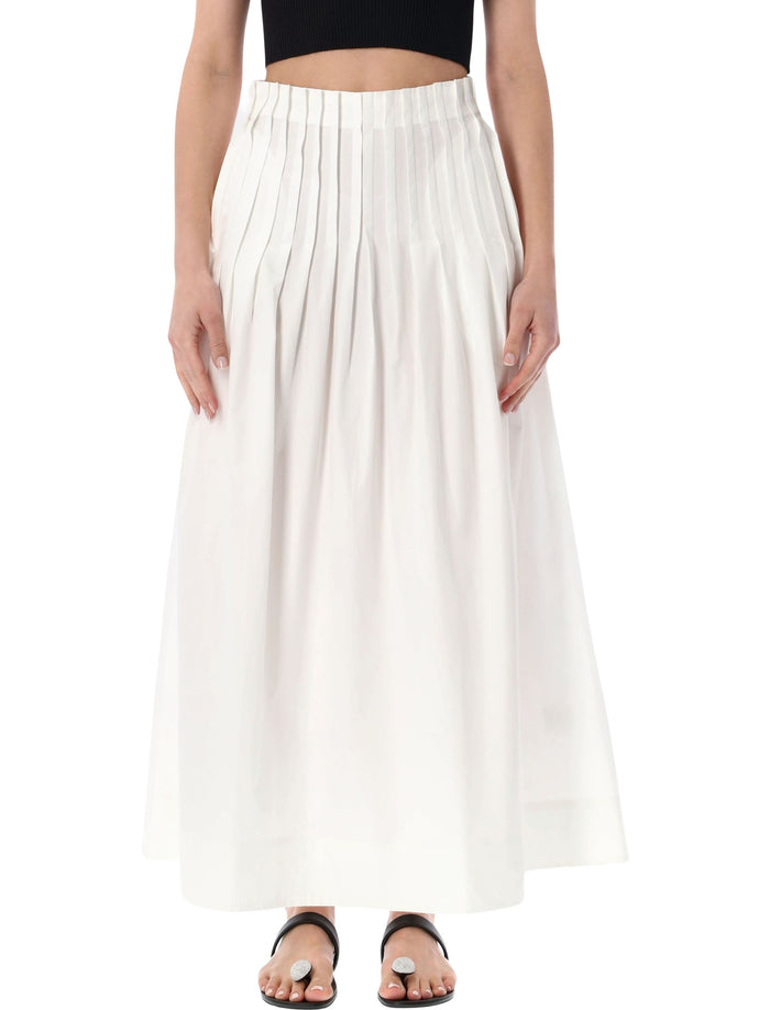Róhe Pleated Poplin Maxi Skirt White Cotton