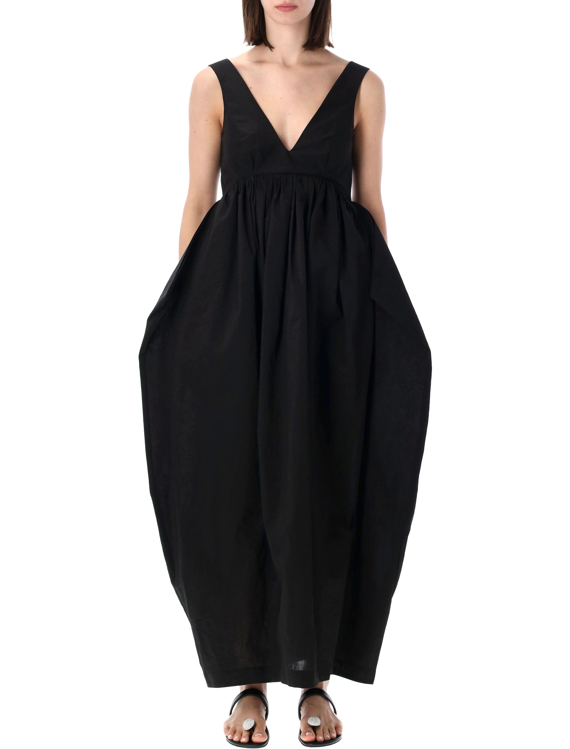 Róhe Sculptural Textured Cotton Dress Black