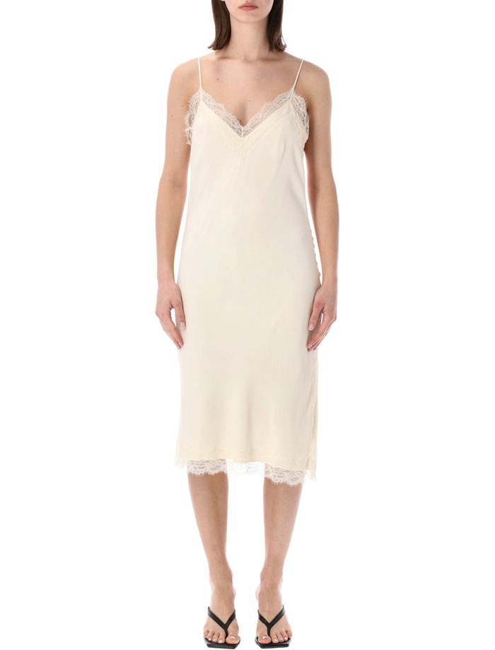 Róhe Lace Trim Slip Midi Dress Off White Acetate