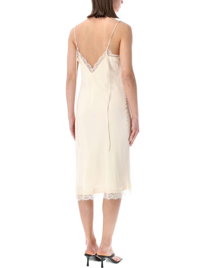 Róhe Lace Trim Slip Midi Dress Off White Acetate