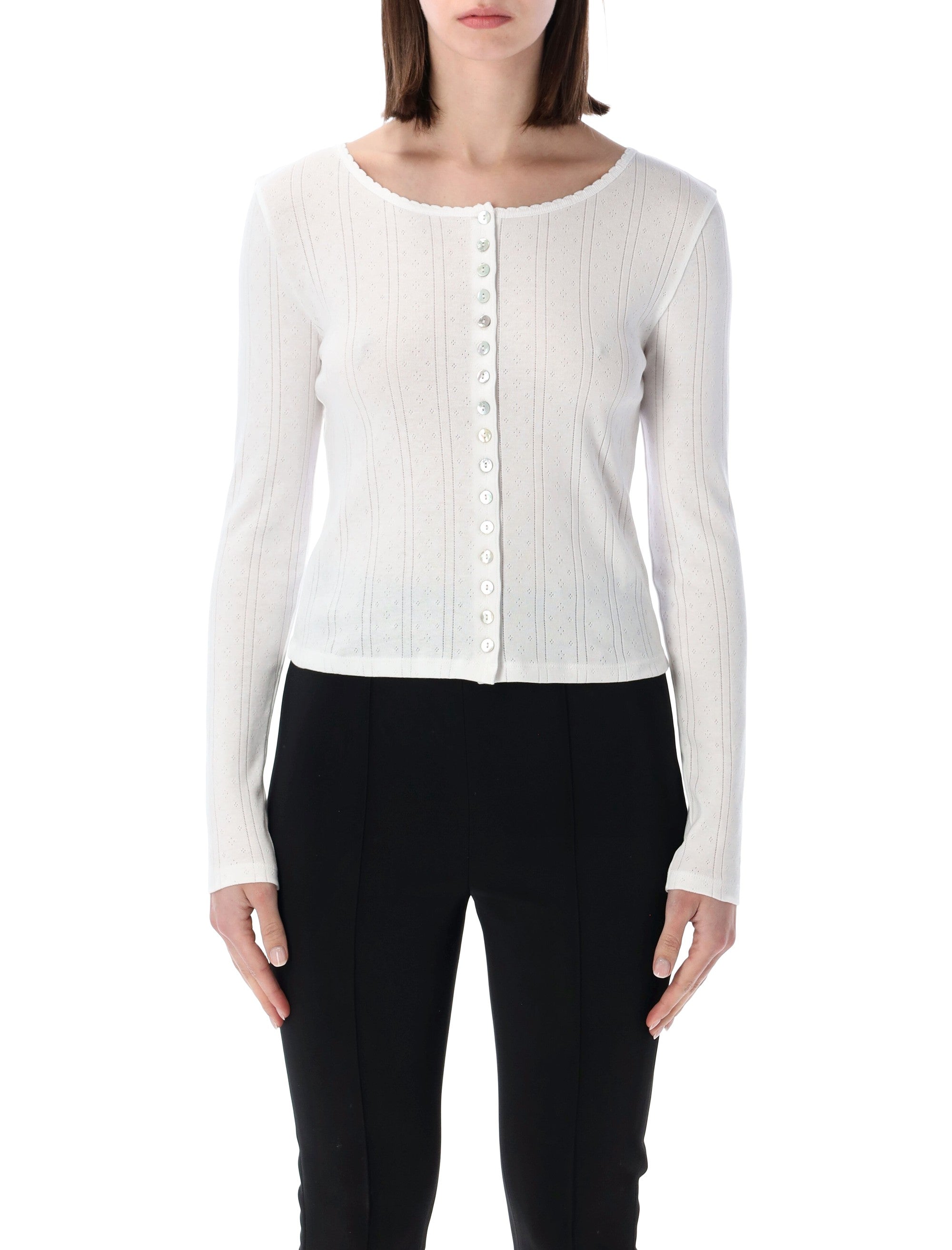Róhe Pointelle Cropped Cotton Cardigan White Organic