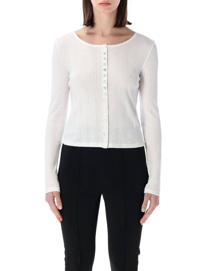 Róhe Pointelle Cropped Cotton Cardigan White Organic