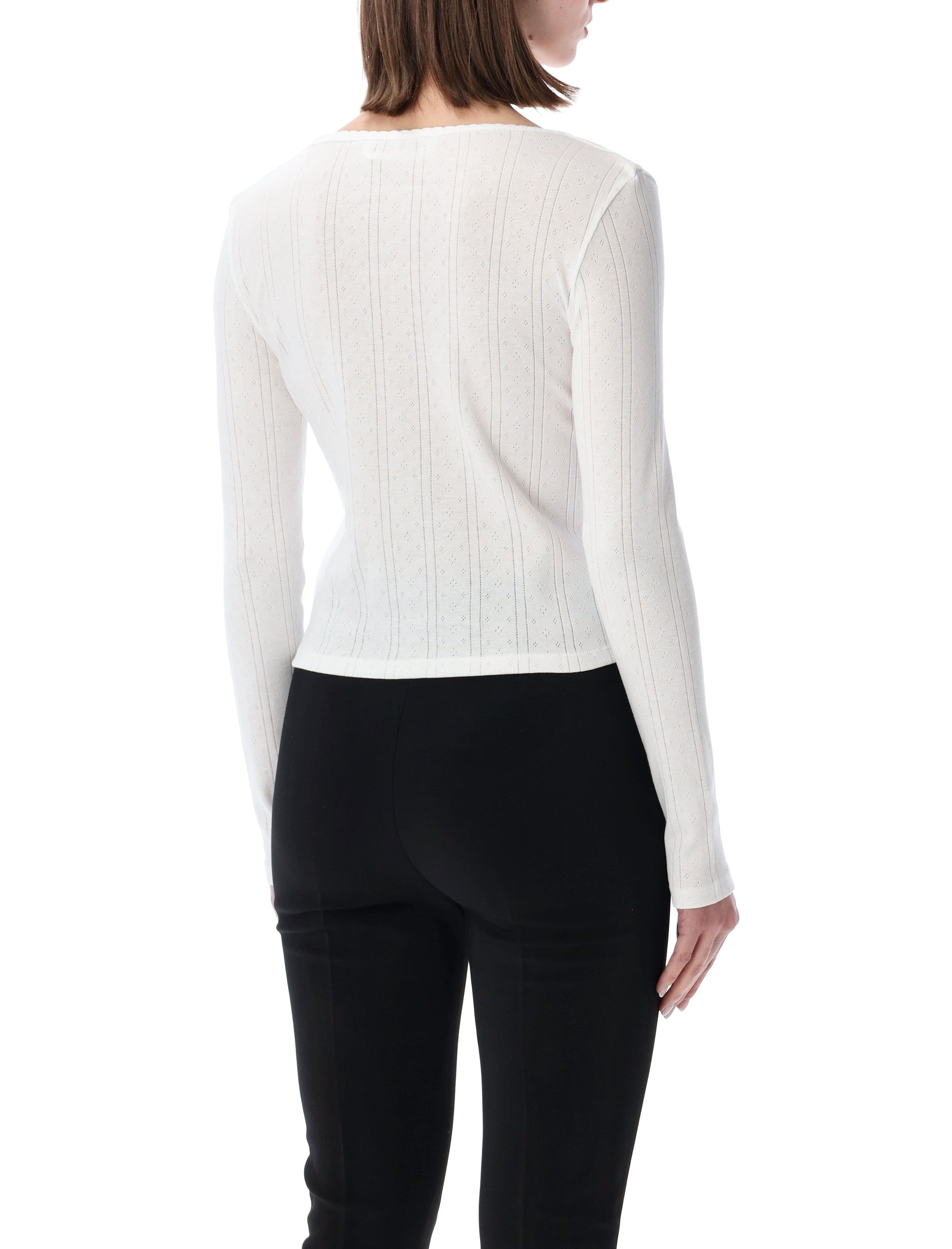 Róhe Pointelle Cropped Cotton Cardigan White Organic