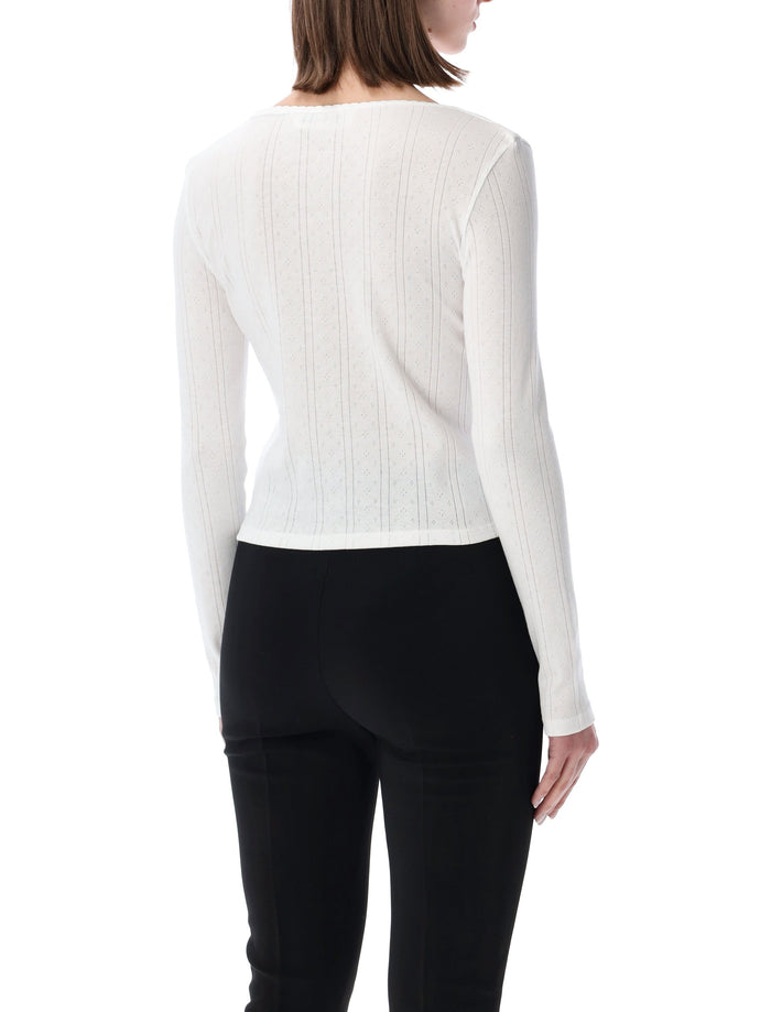 Róhe Pointelle Cropped Cotton Cardigan White Organic
