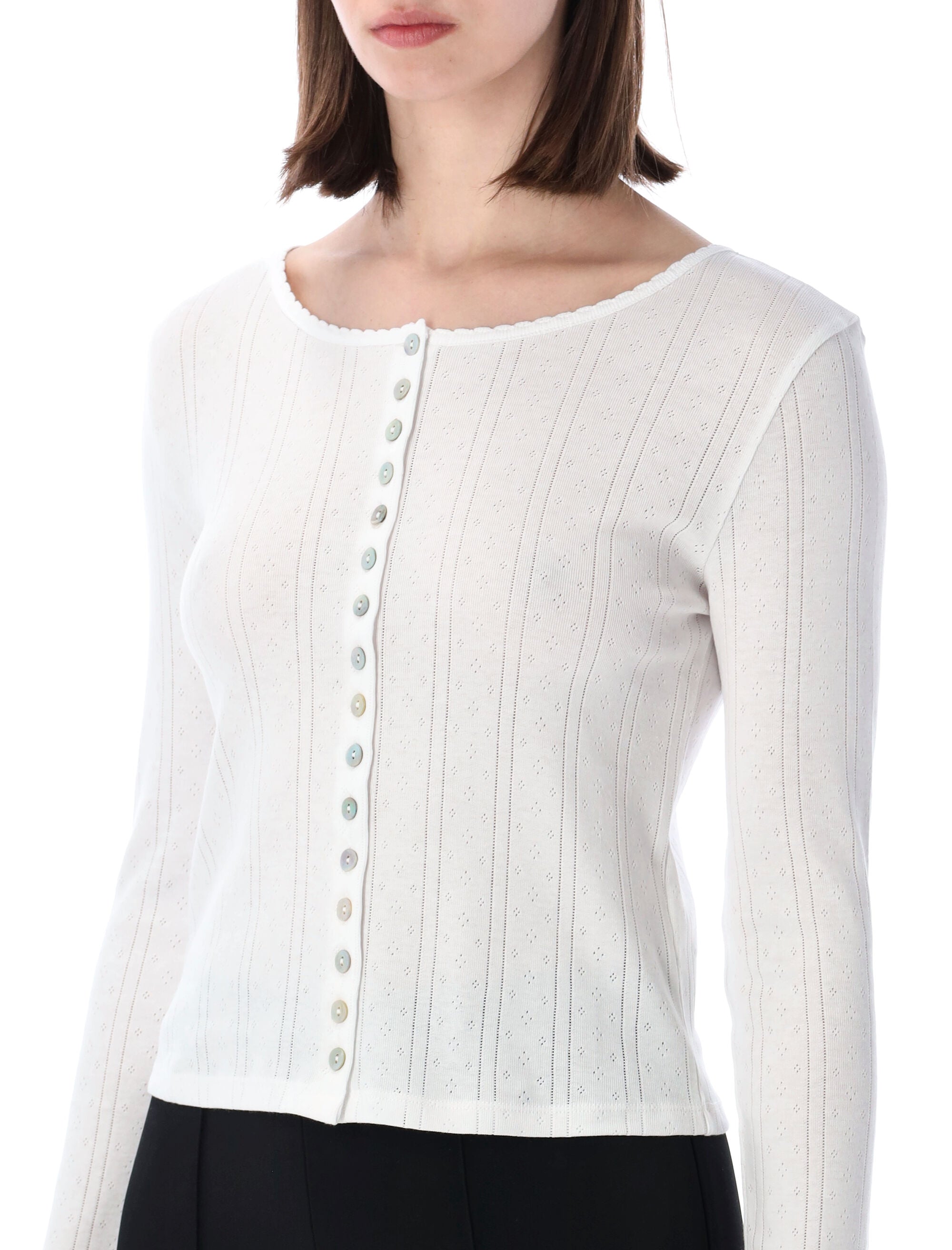 Róhe Pointelle Cropped Cotton Cardigan White Organic