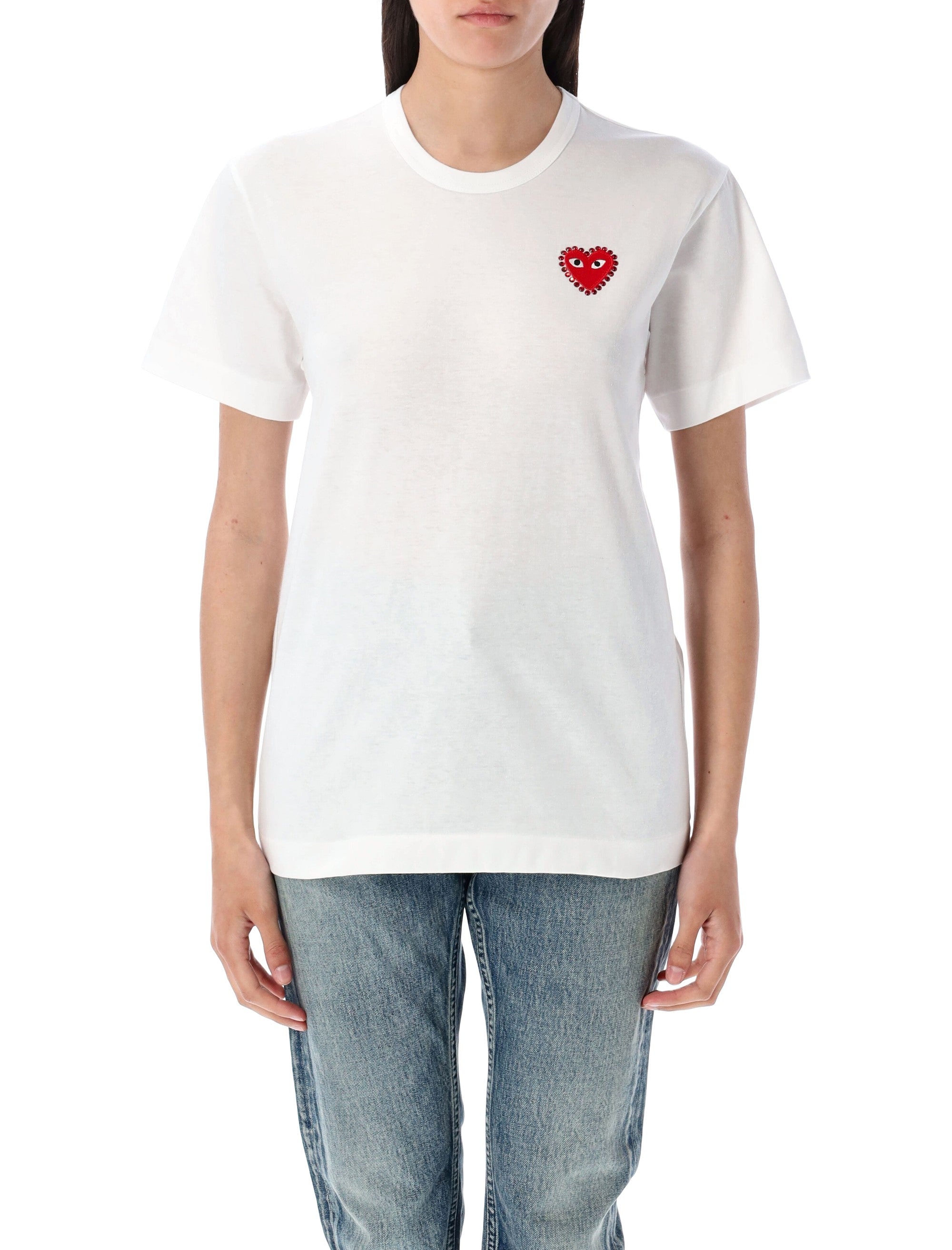 Comme des Garçons Play rhinestone Heart tee White/red Cotton Tshirt