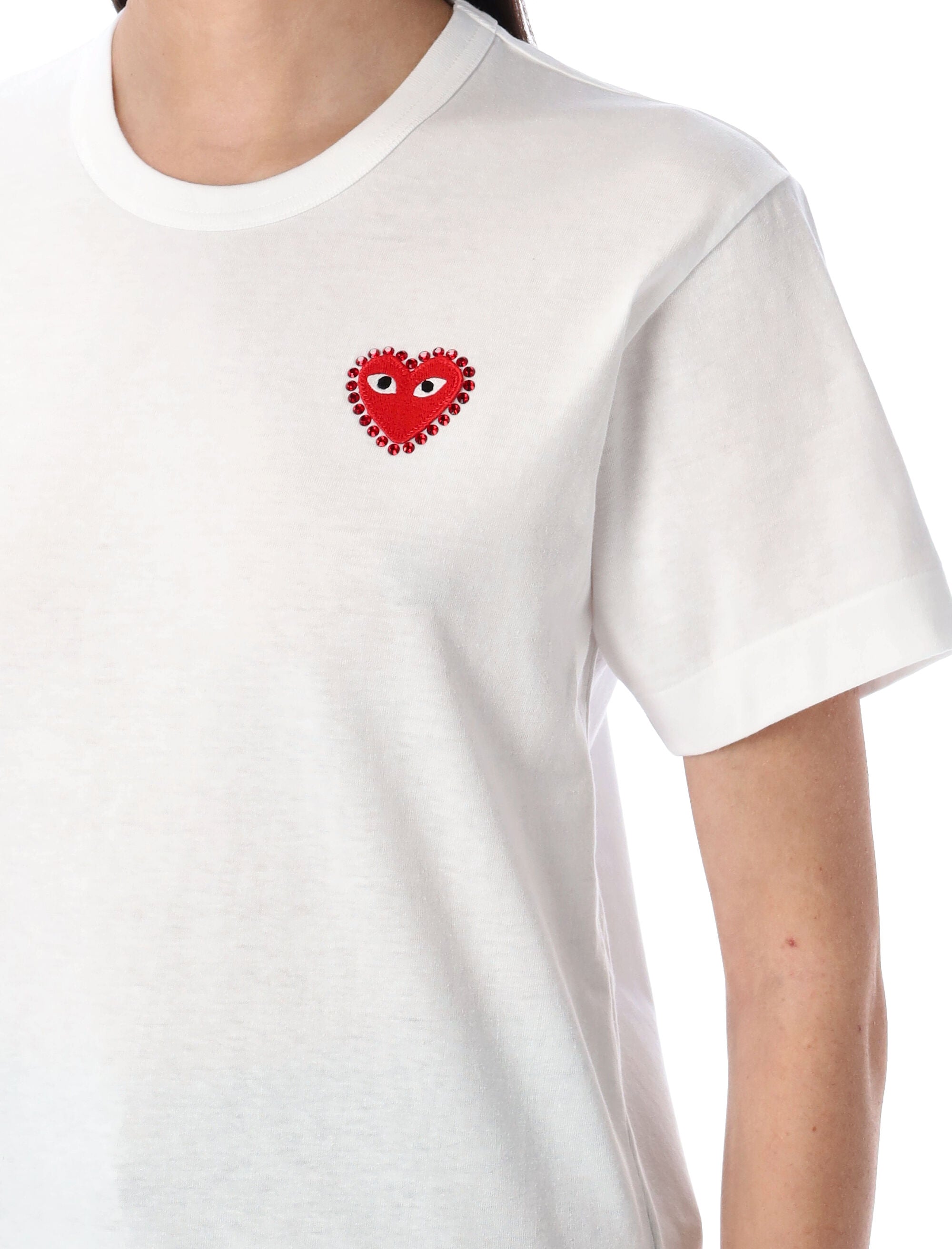 Comme des Garçons Play rhinestone Heart tee White/red Cotton Tshirt