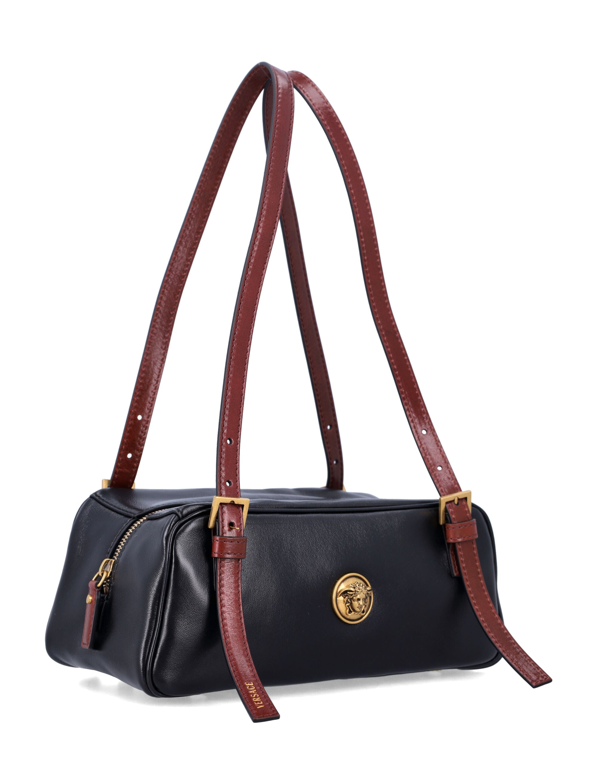 Versace Emblème nappa bowling bag Black + Rosewood Gold Lamb Leather Shoulder