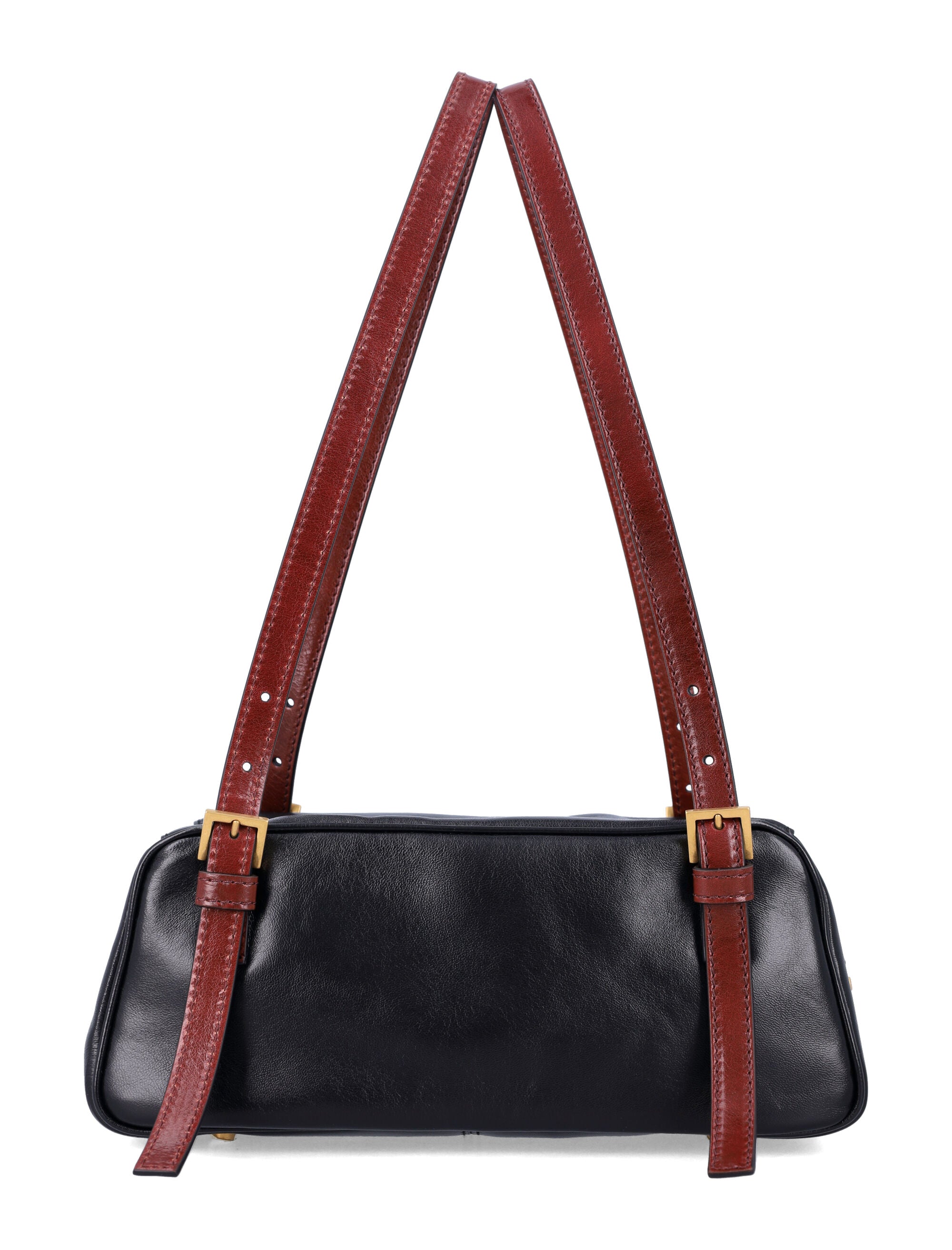 Versace Emblème nappa bowling bag Black + Rosewood Gold Lamb Leather Shoulder
