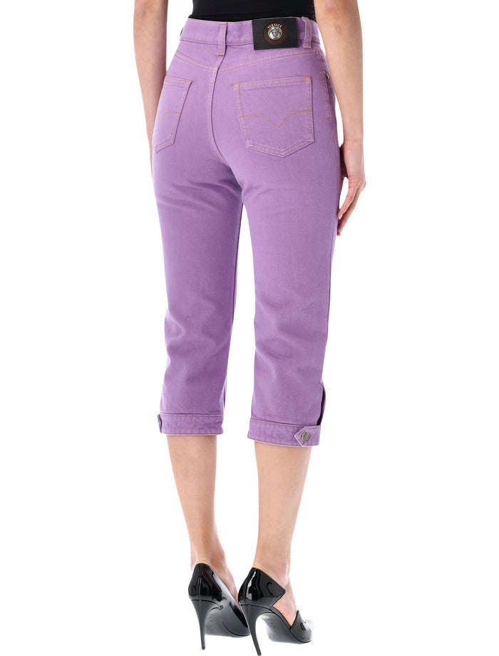 Versace Colored Denim Capri Jeans Lilac Arch Cotton