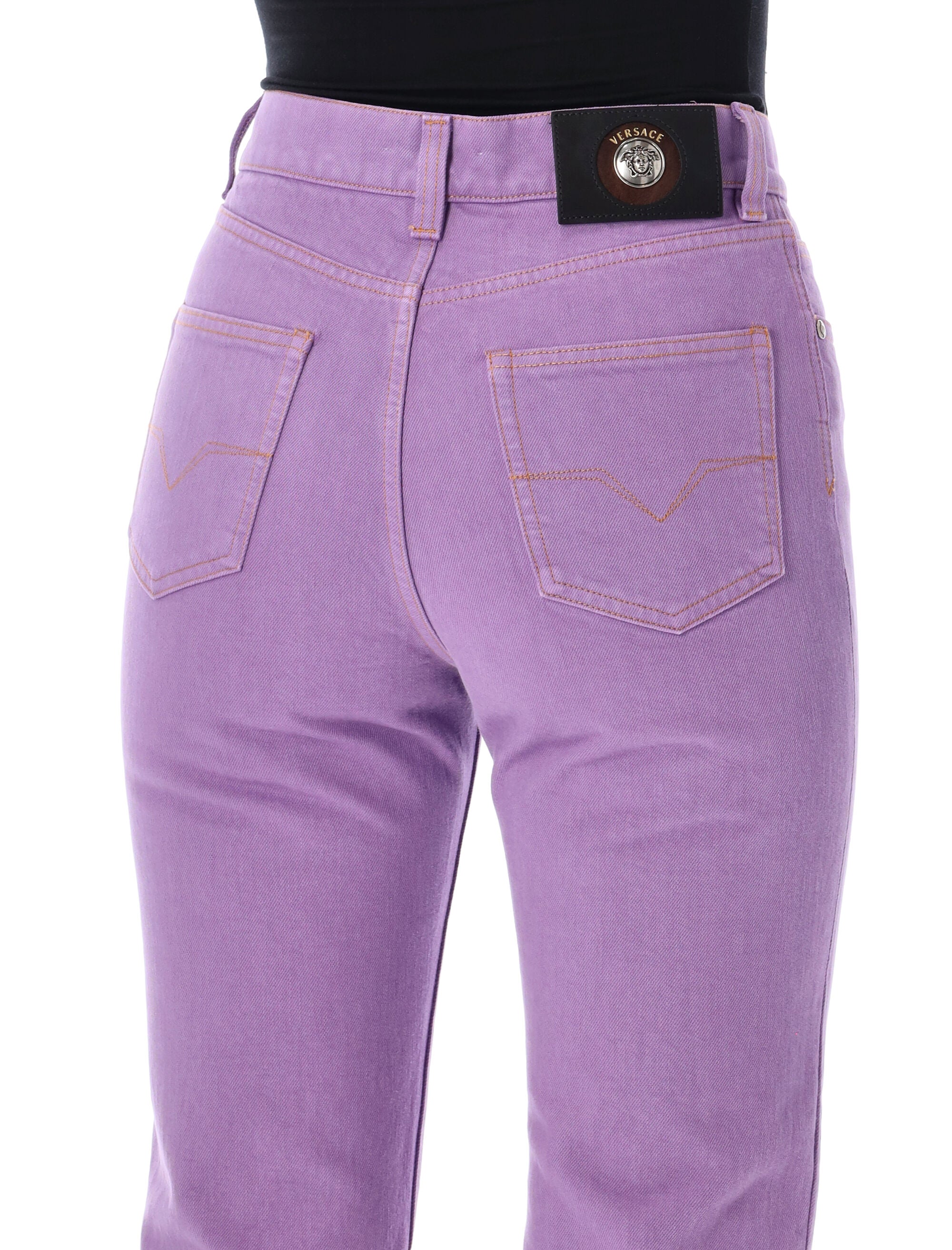 Versace Colored Denim Capri Jeans Lilac Arch Cotton
