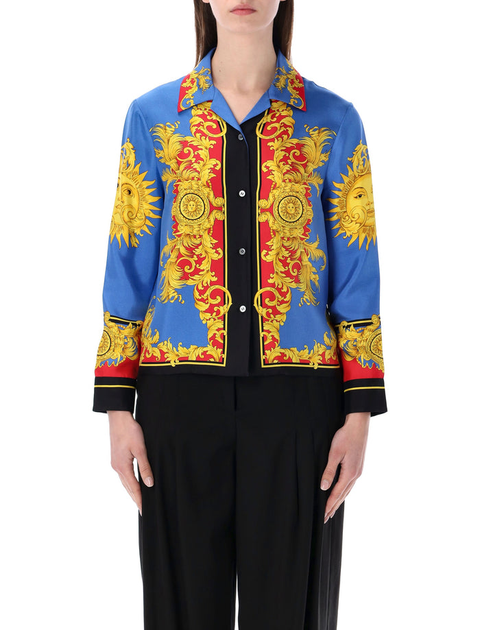 Versace printed silk twill shirt Blue + Gold