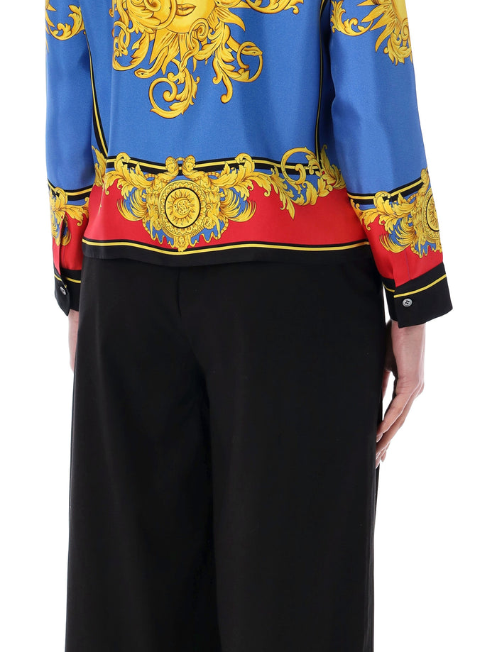 Versace printed silk twill shirt Blue + Gold