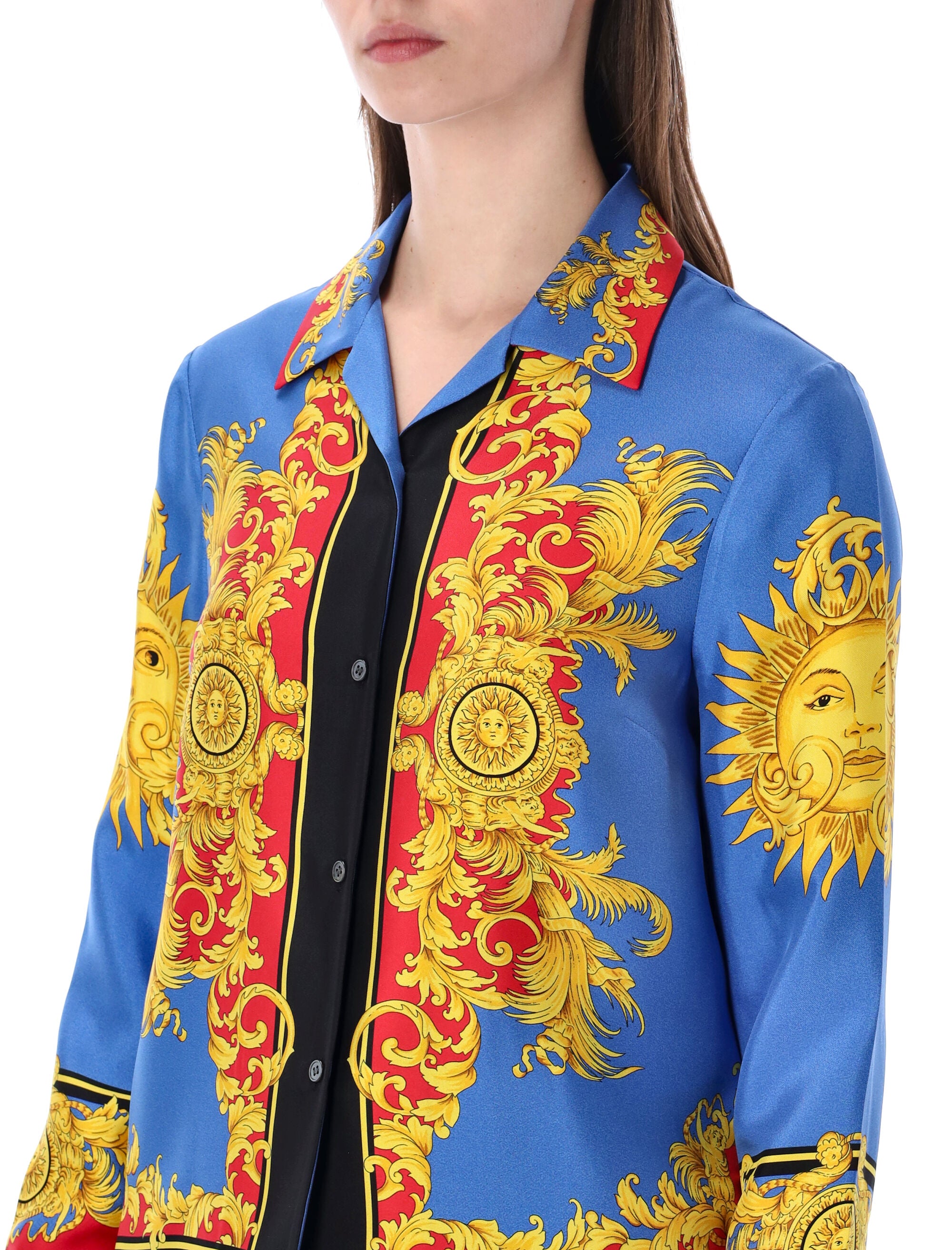 Versace printed silk twill shirt Blue + Gold
