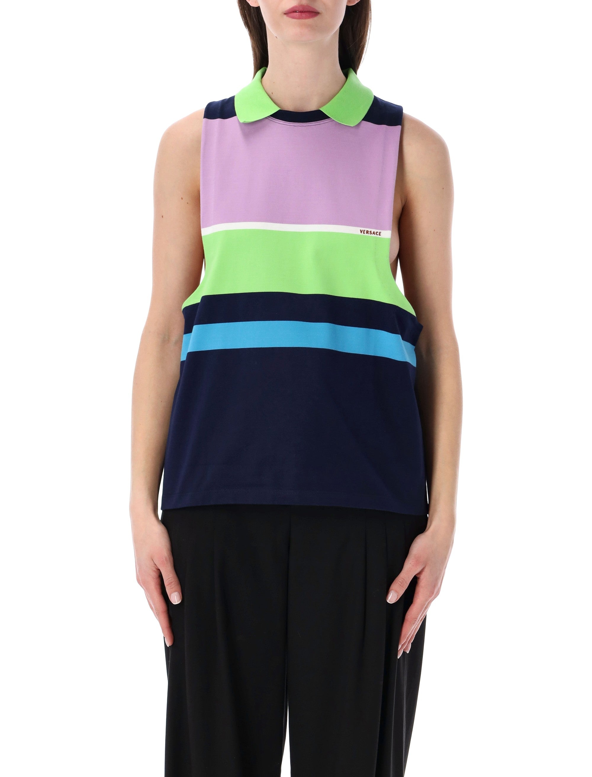 Versace Striped Cotton Jersey Top Multi Colour Rib