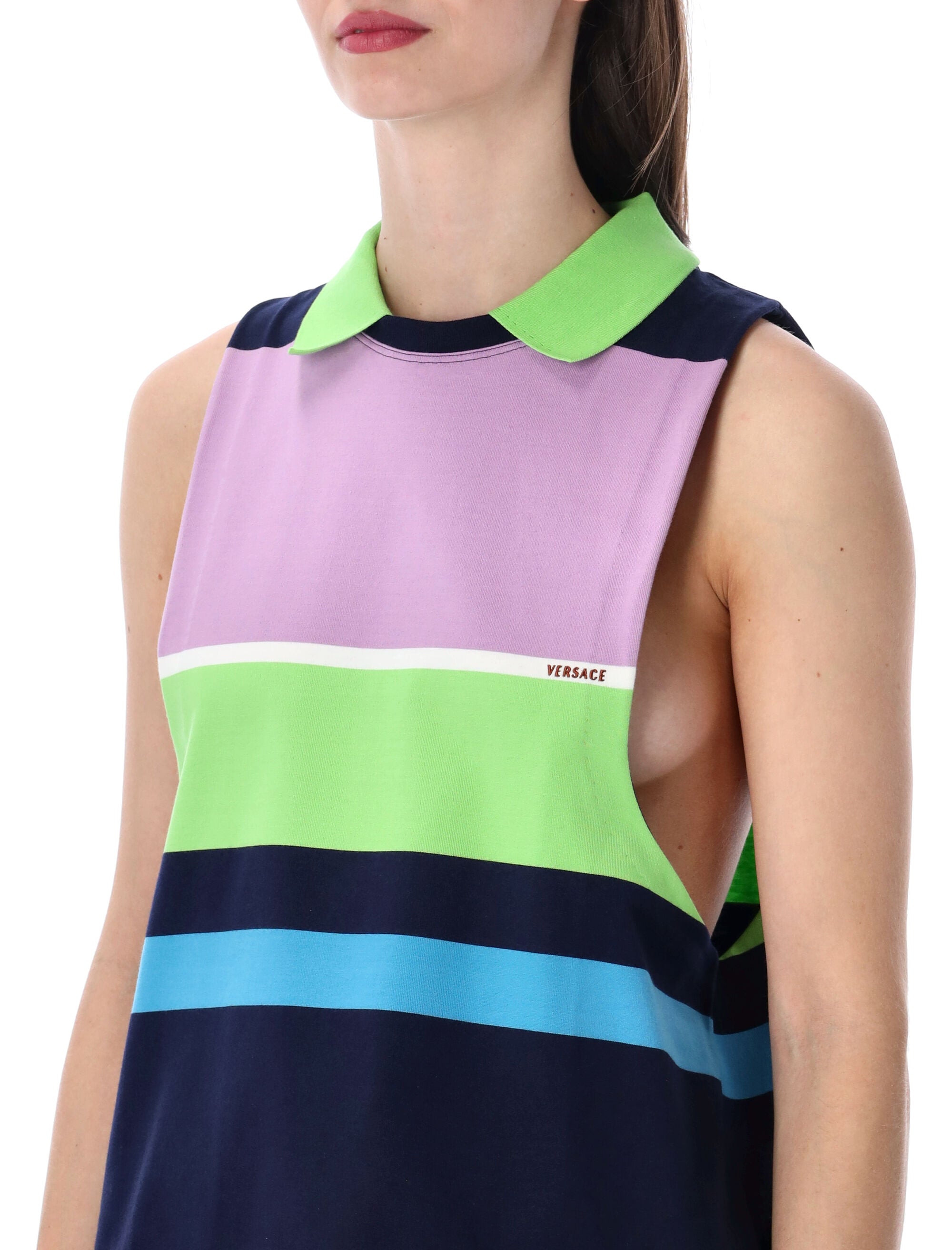 Versace Striped Cotton Jersey Top Multi Colour Rib