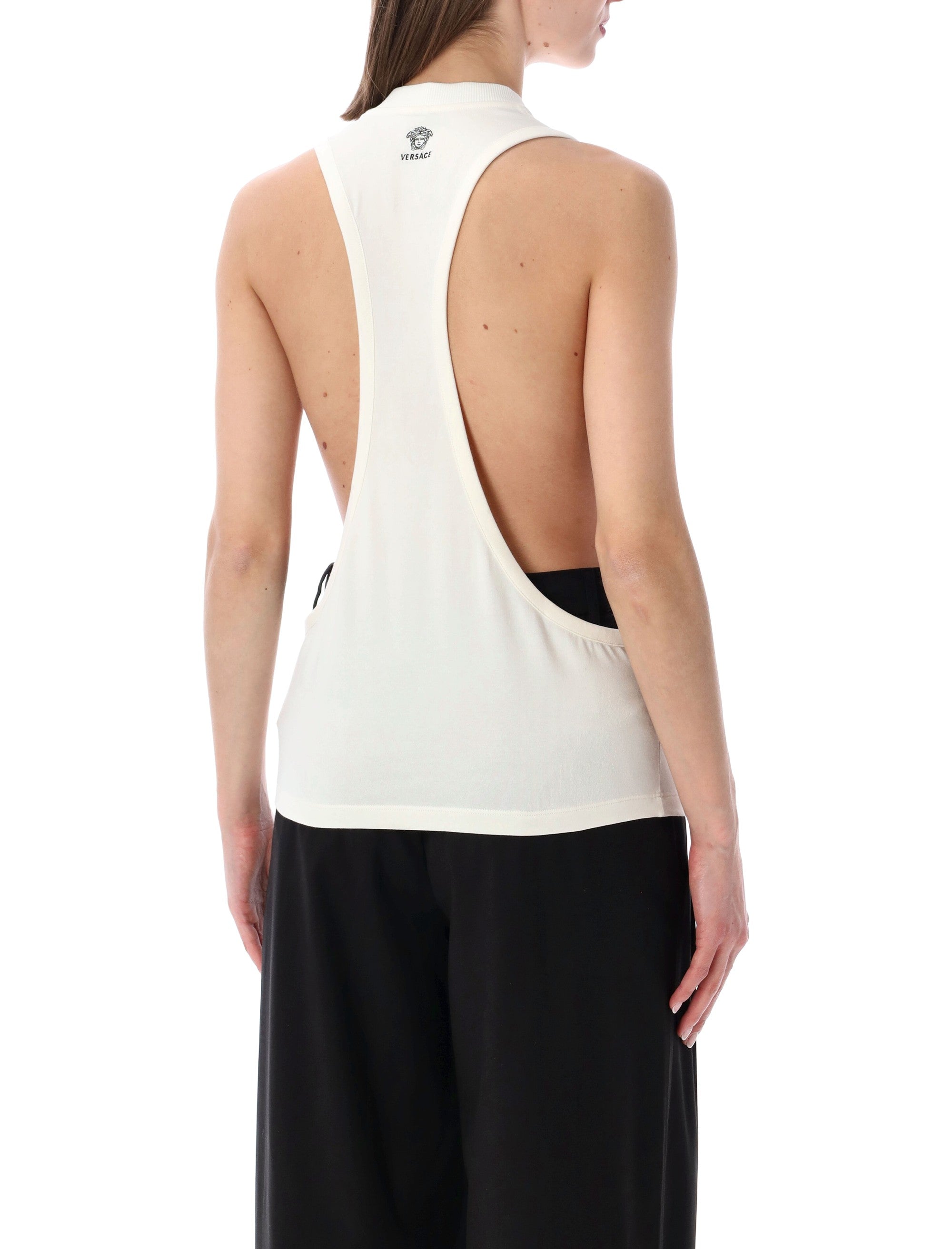 Versace Stretch Cotton Jersey Top With Logo Embroidery Optical White