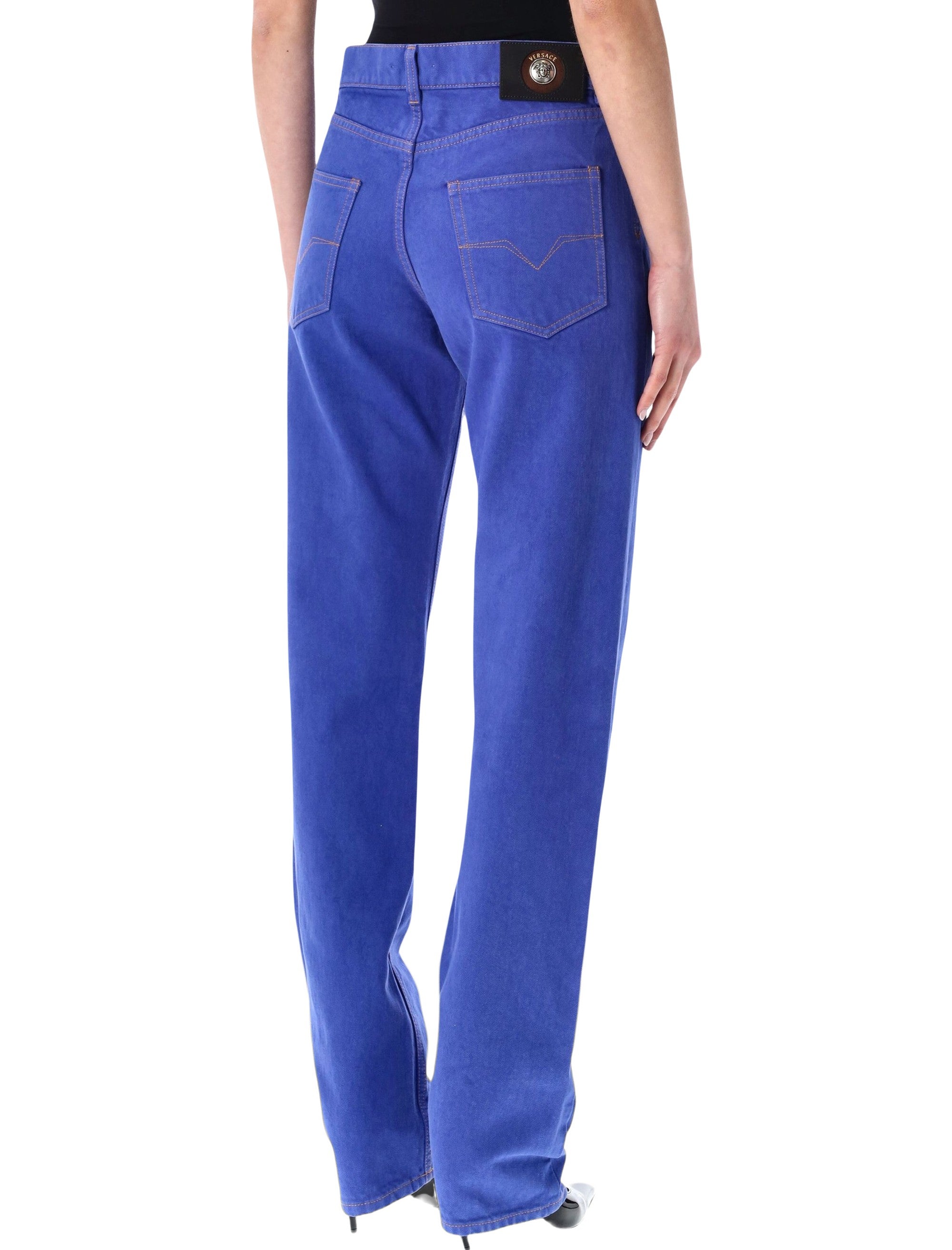 Versace Relaxed Straight Leg Jeans Sky Blue Cotton