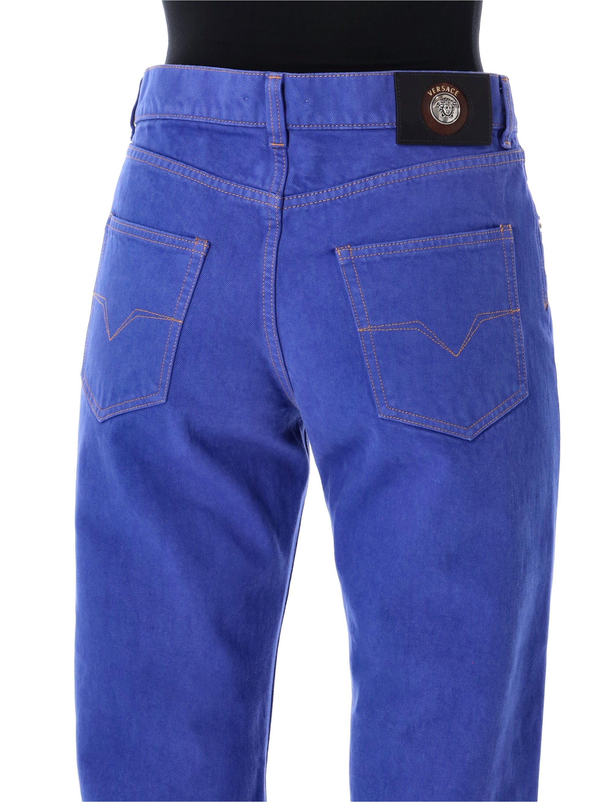Versace Relaxed Straight Leg Jeans Sky Blue Cotton