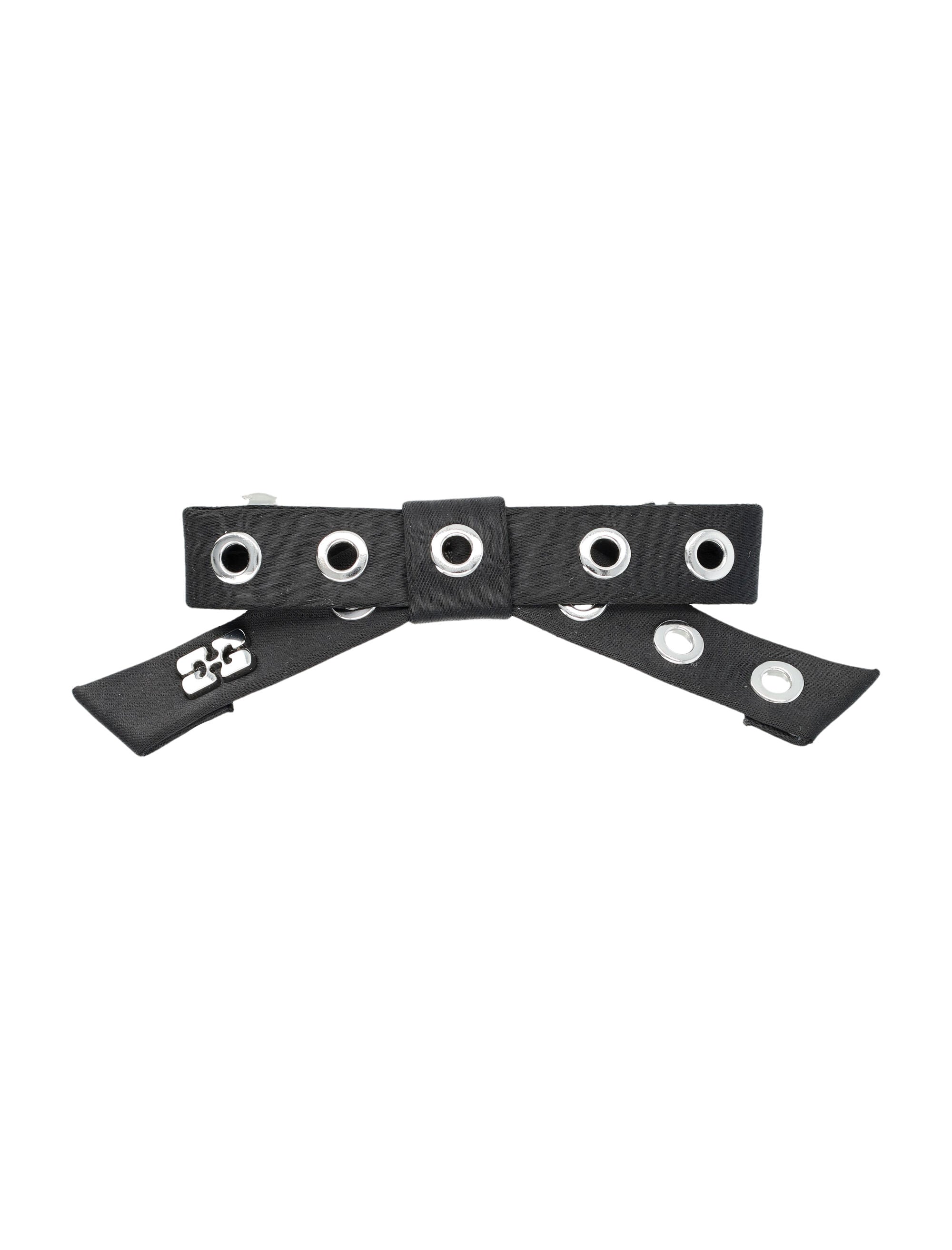 Eyelet Metal Bow Barrette Black Recycled Polyester Hair Clip