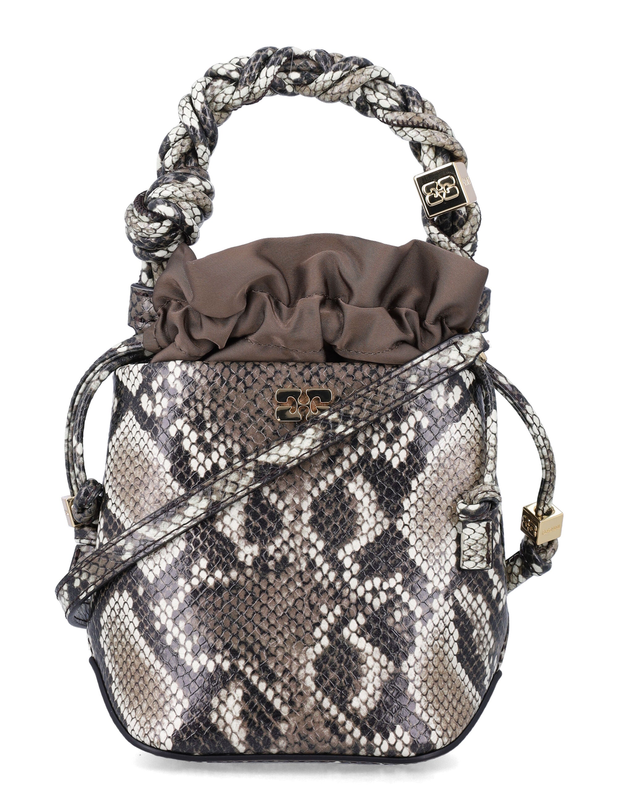 Bou Snakeskin-Embossed Bucket Bag Egret Recycled Leather Shoulder