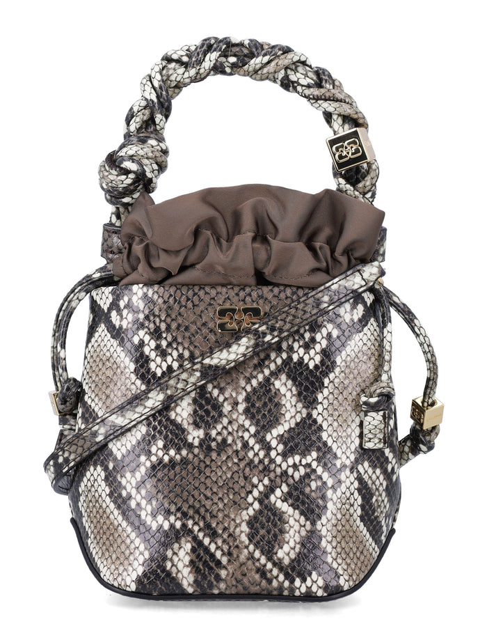 Bou Snakeskin-Embossed Bucket Bag Egret Recycled Leather Shoulder