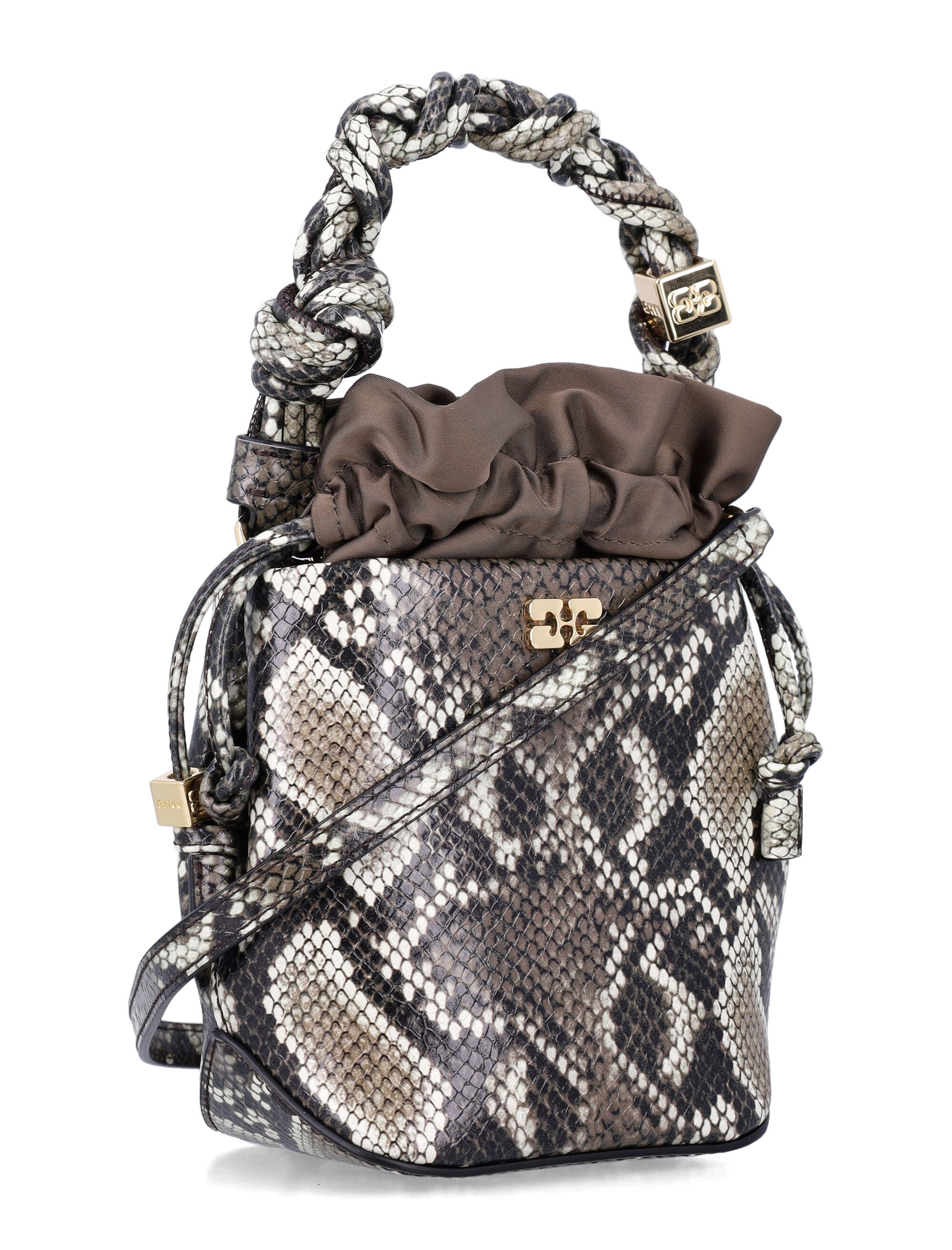 Bou Snakeskin-Embossed Bucket Bag Egret Recycled Leather Shoulder