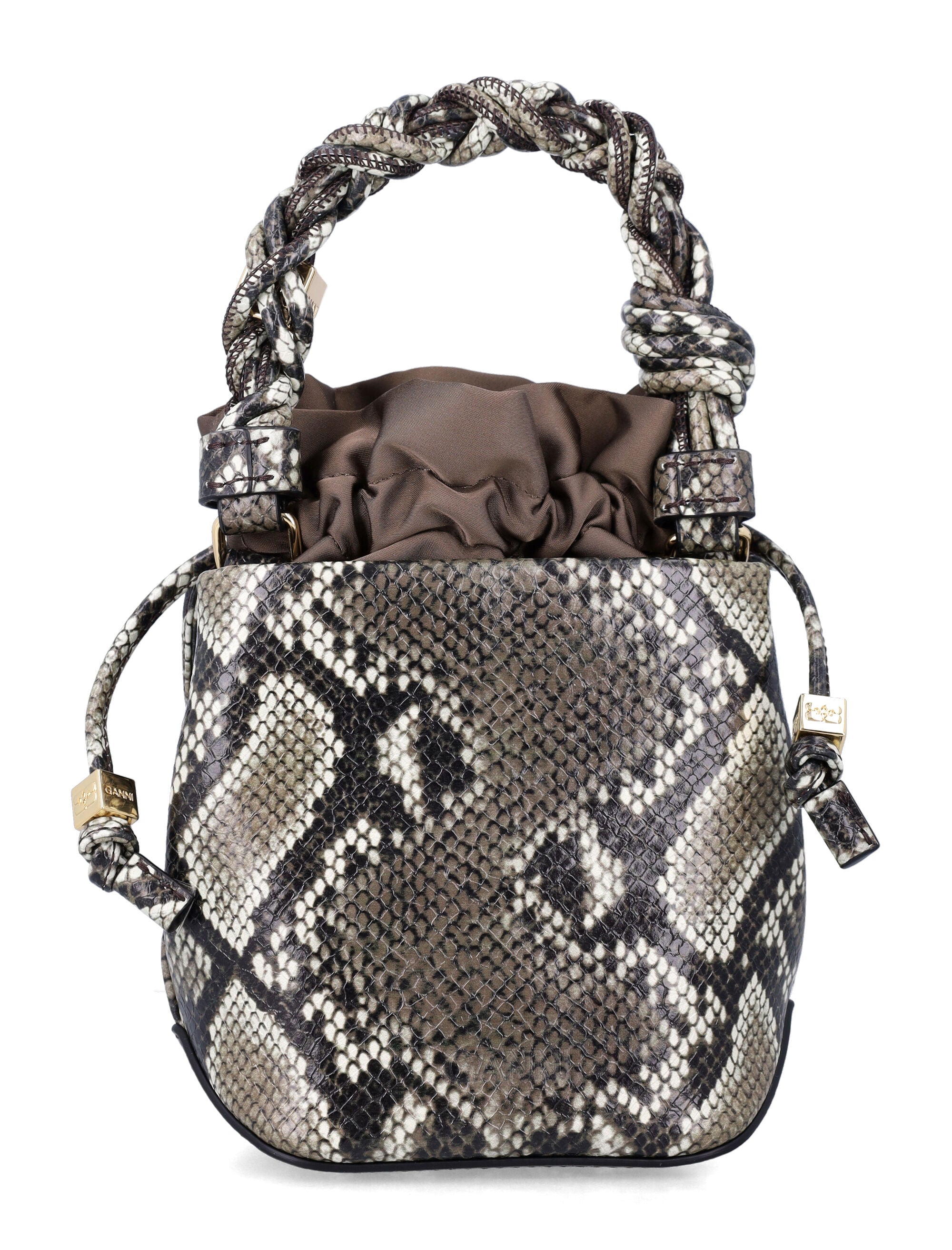Bou Snakeskin-Embossed Bucket Bag Egret Recycled Leather Shoulder