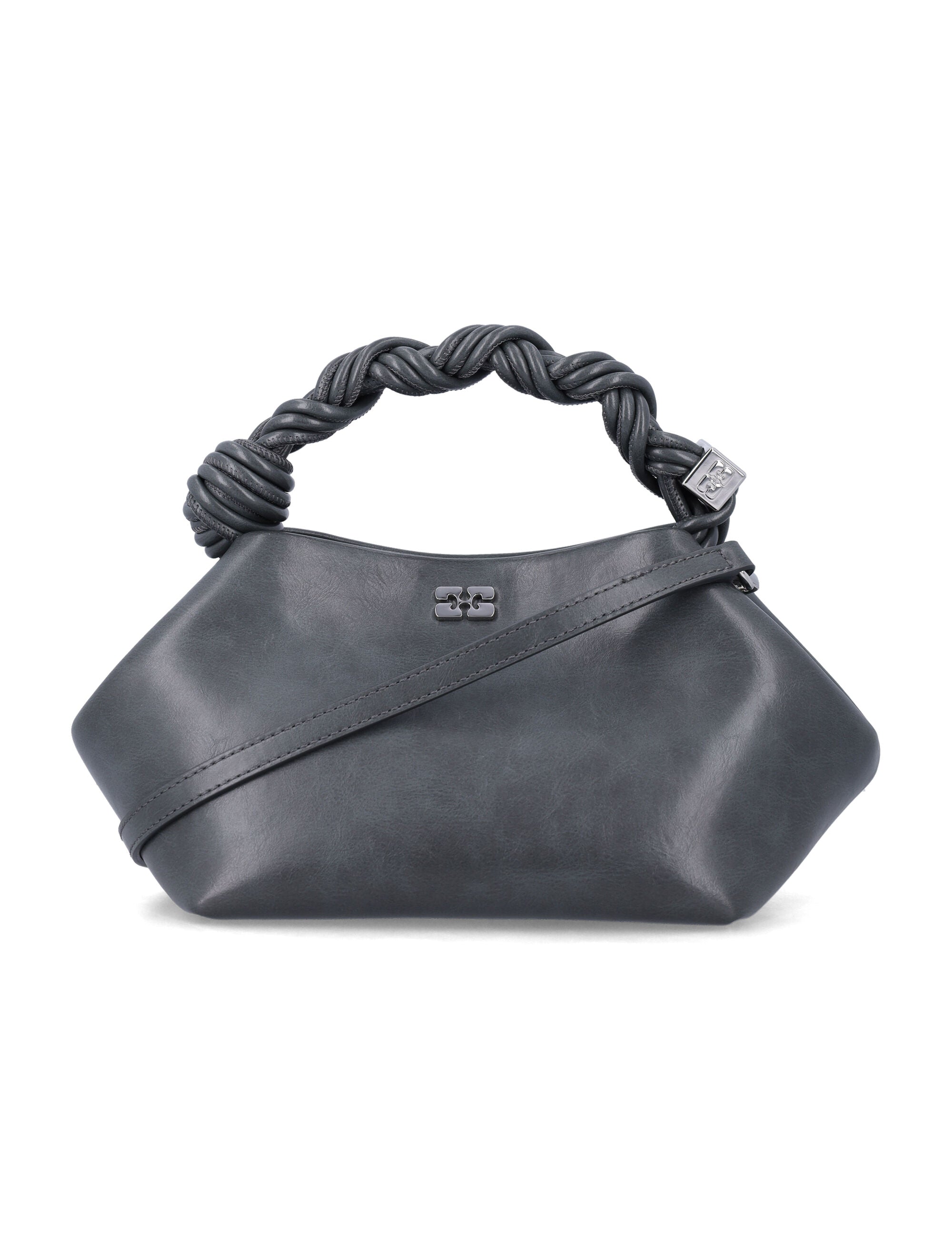 Small Braided Bow Shoulder Bag Stel Grey Recycled Leather