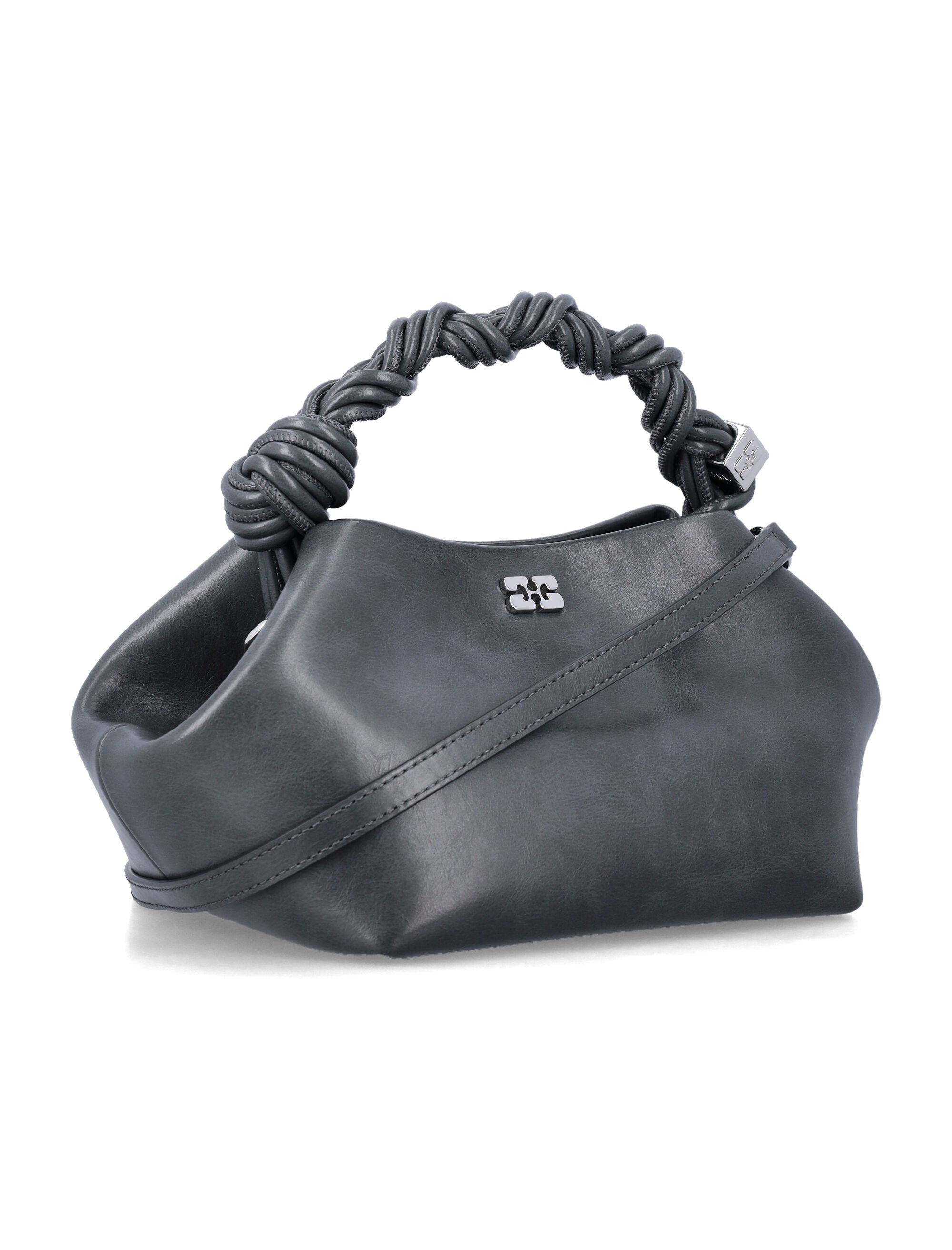 Small Braided Bow Shoulder Bag Stel Grey Recycled Leather