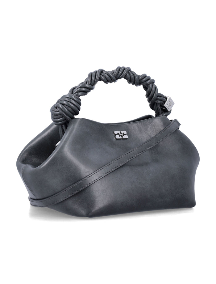 Small Braided Bow Shoulder Bag Stel Grey Recycled Leather