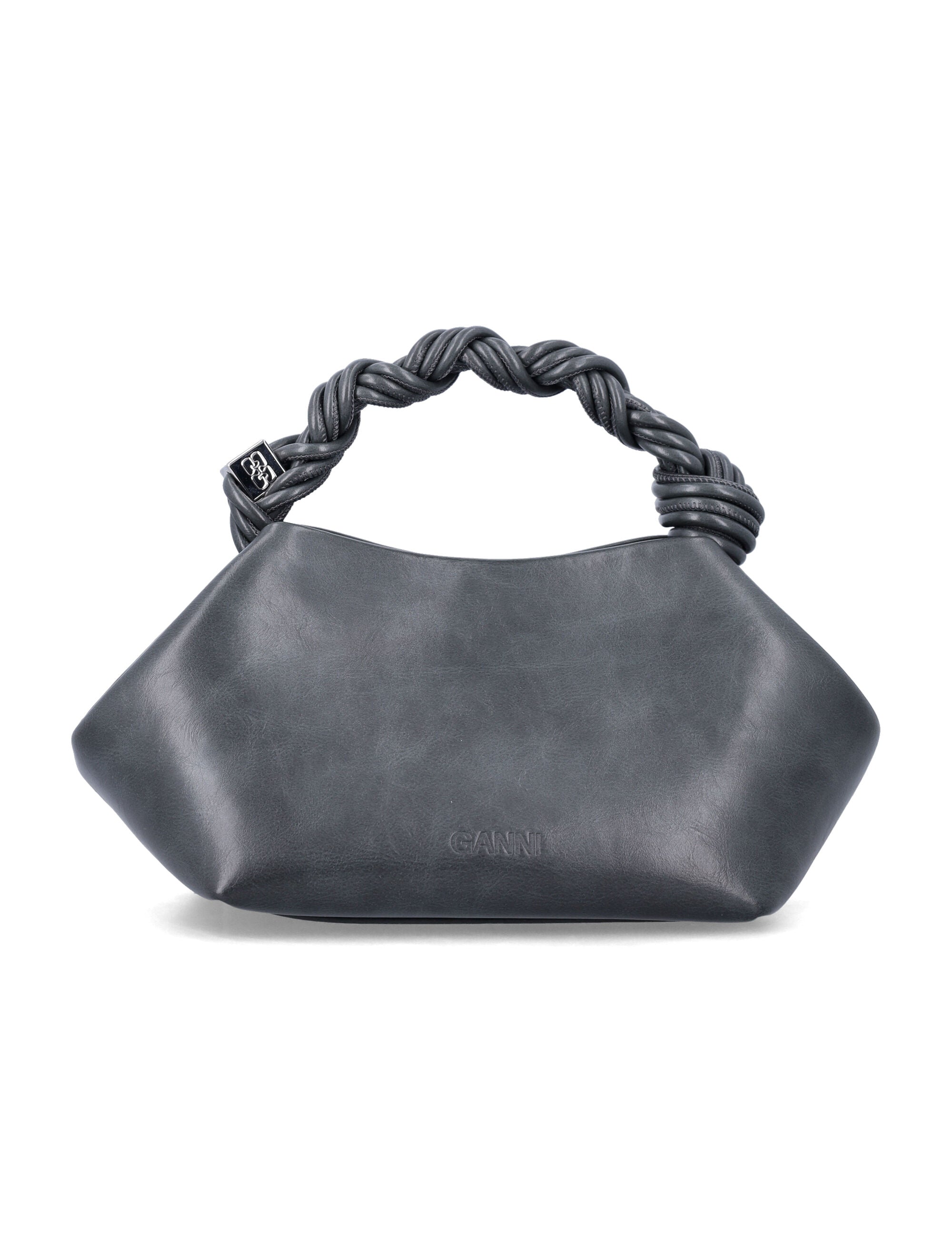 Small Braided Bow Shoulder Bag Stel Grey Recycled Leather
