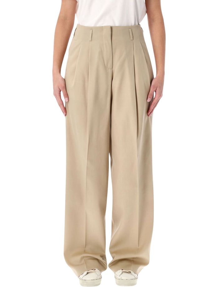 Golden Goose Sand Wool Gabardine High-Waist Pants Beige Virgin Lining