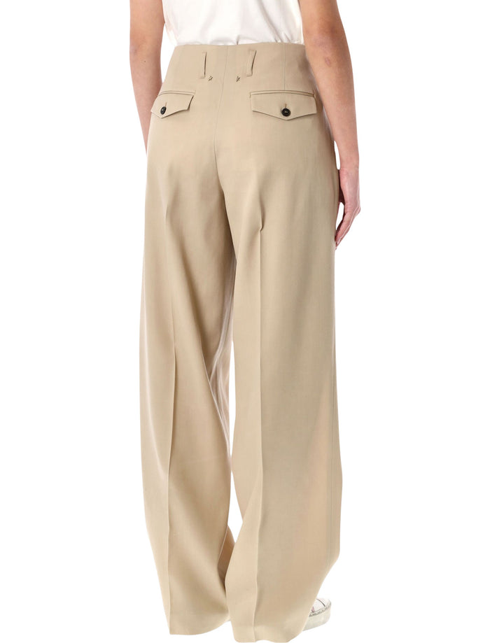Golden Goose Sand Wool Gabardine High-Waist Pants Beige Virgin Lining