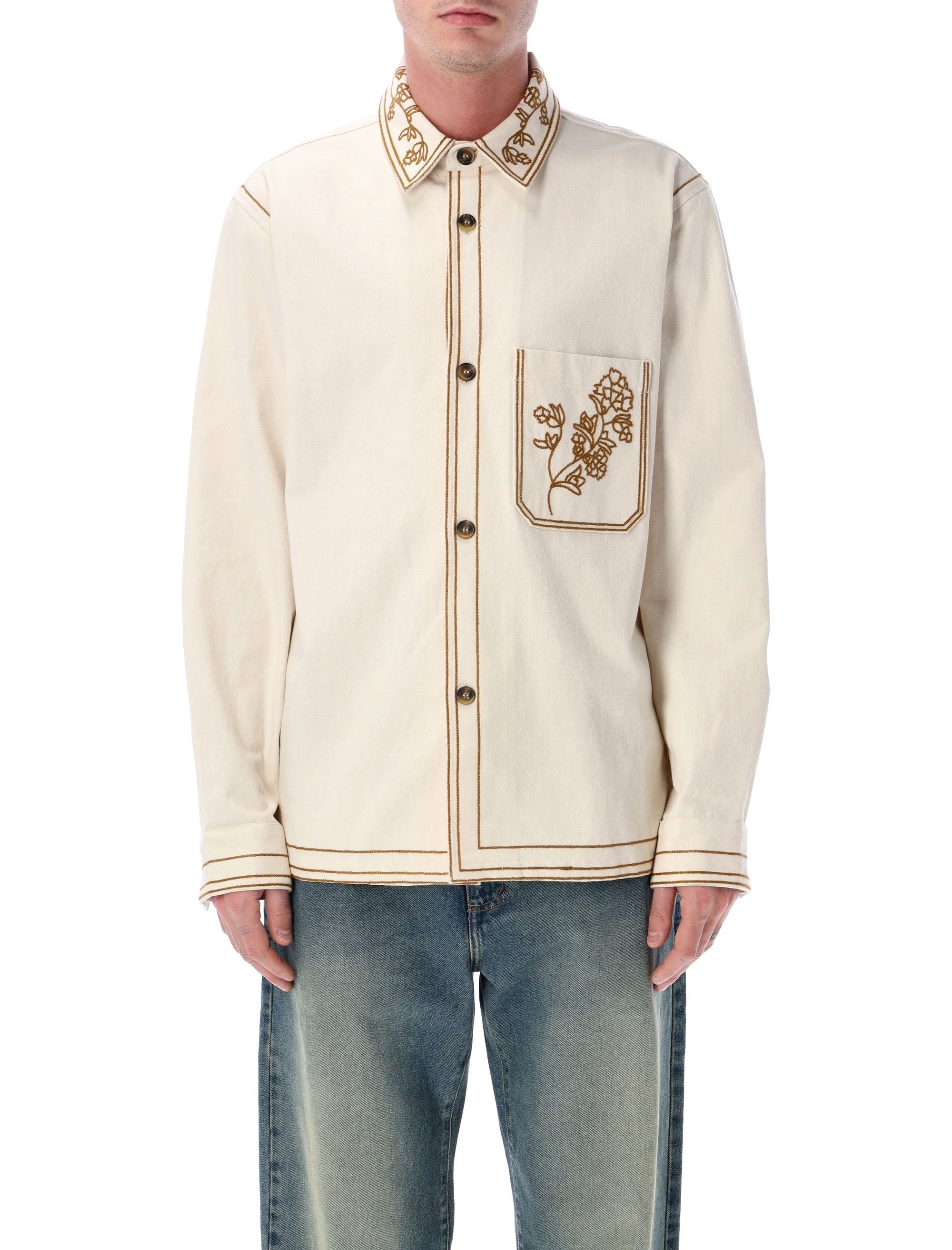 Marant Rudy floral embroidered overshirt Chalk Cotton Shirt