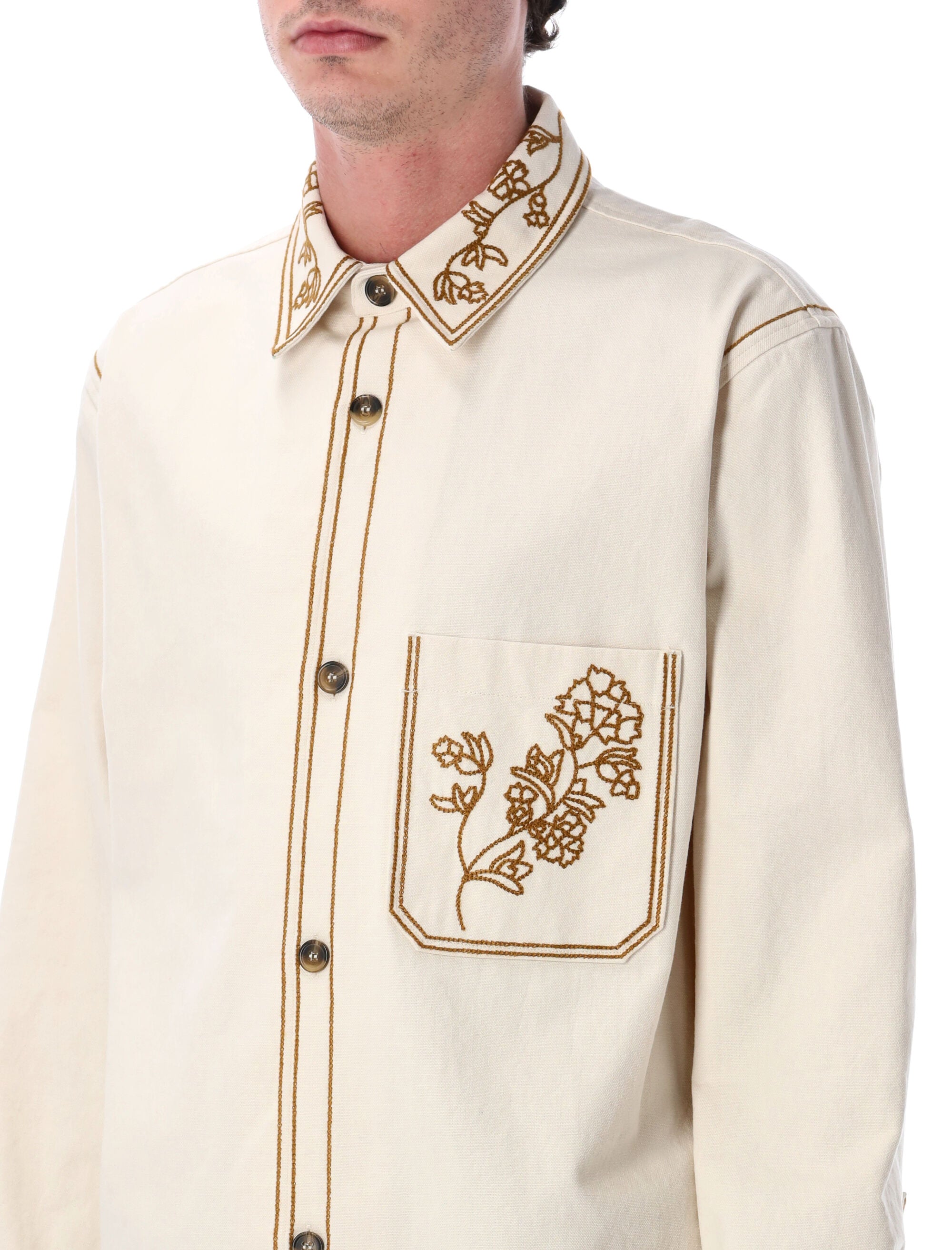 Marant Rudy floral embroidered overshirt Chalk Cotton Shirt