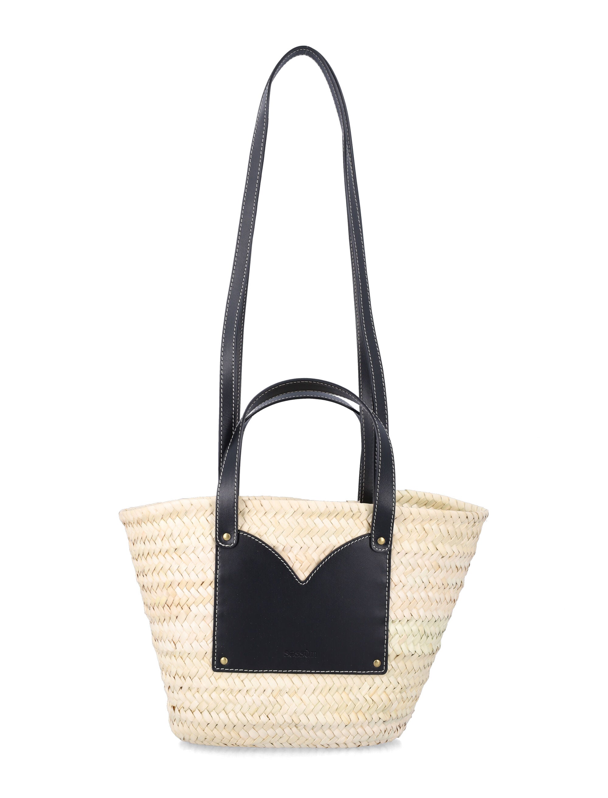 Sessùn Divipa Small Basket Bag Natural + Black Palme Doum Shoulder