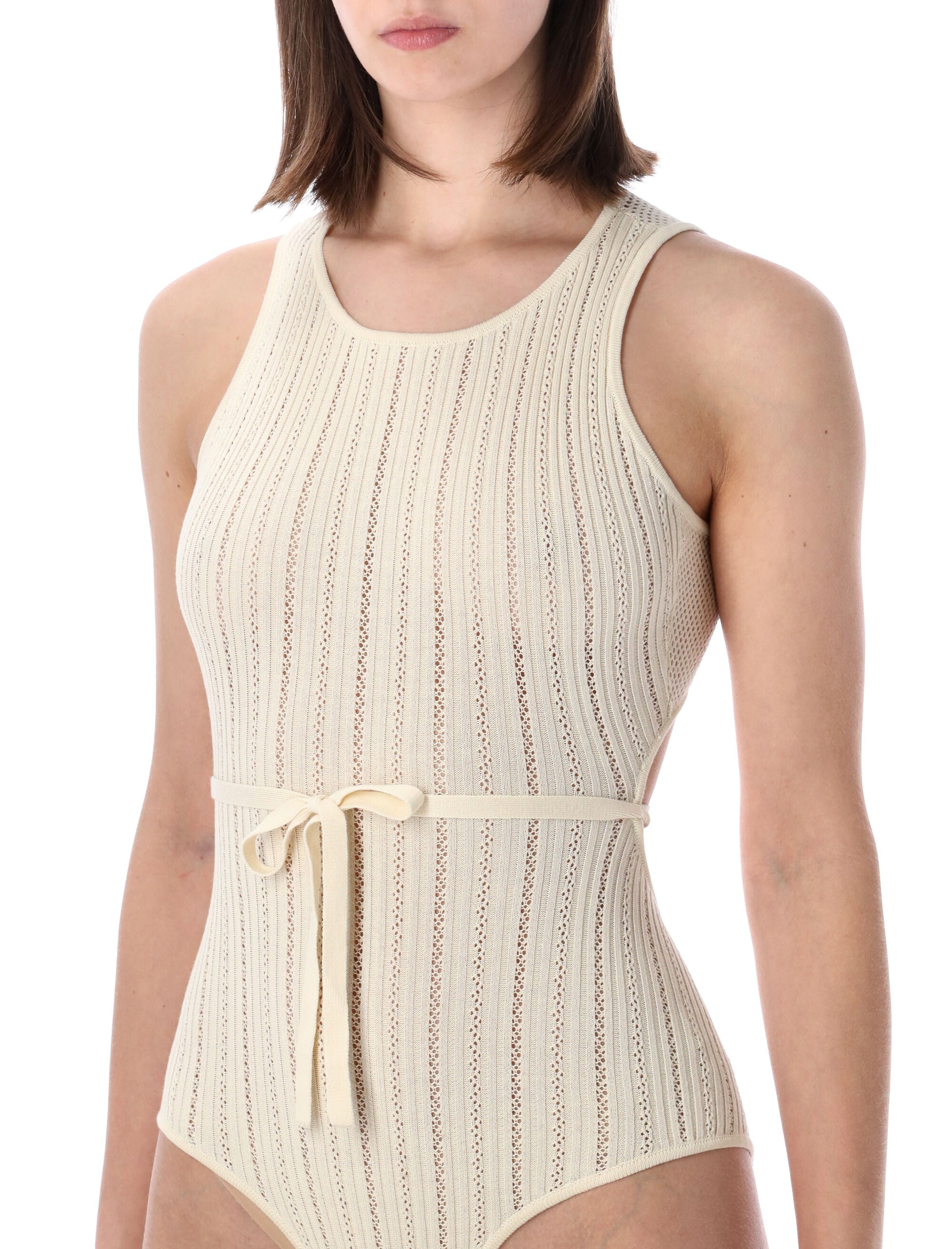Sessùn Andrade Cotton Knit Openwork Bodysuit Fleur De Sal