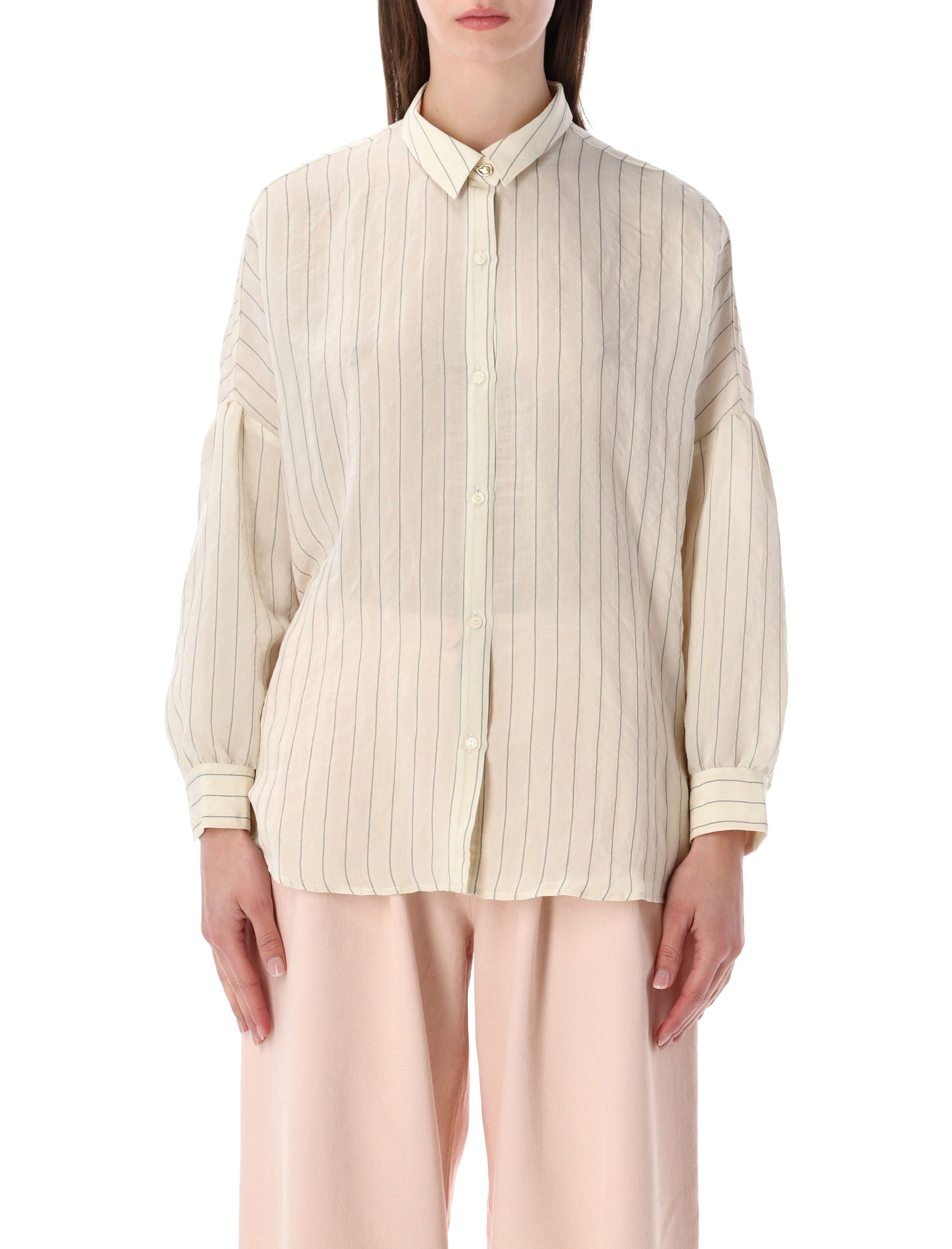 Sessùn Botan sheer striped shirt Milky Black Viscose