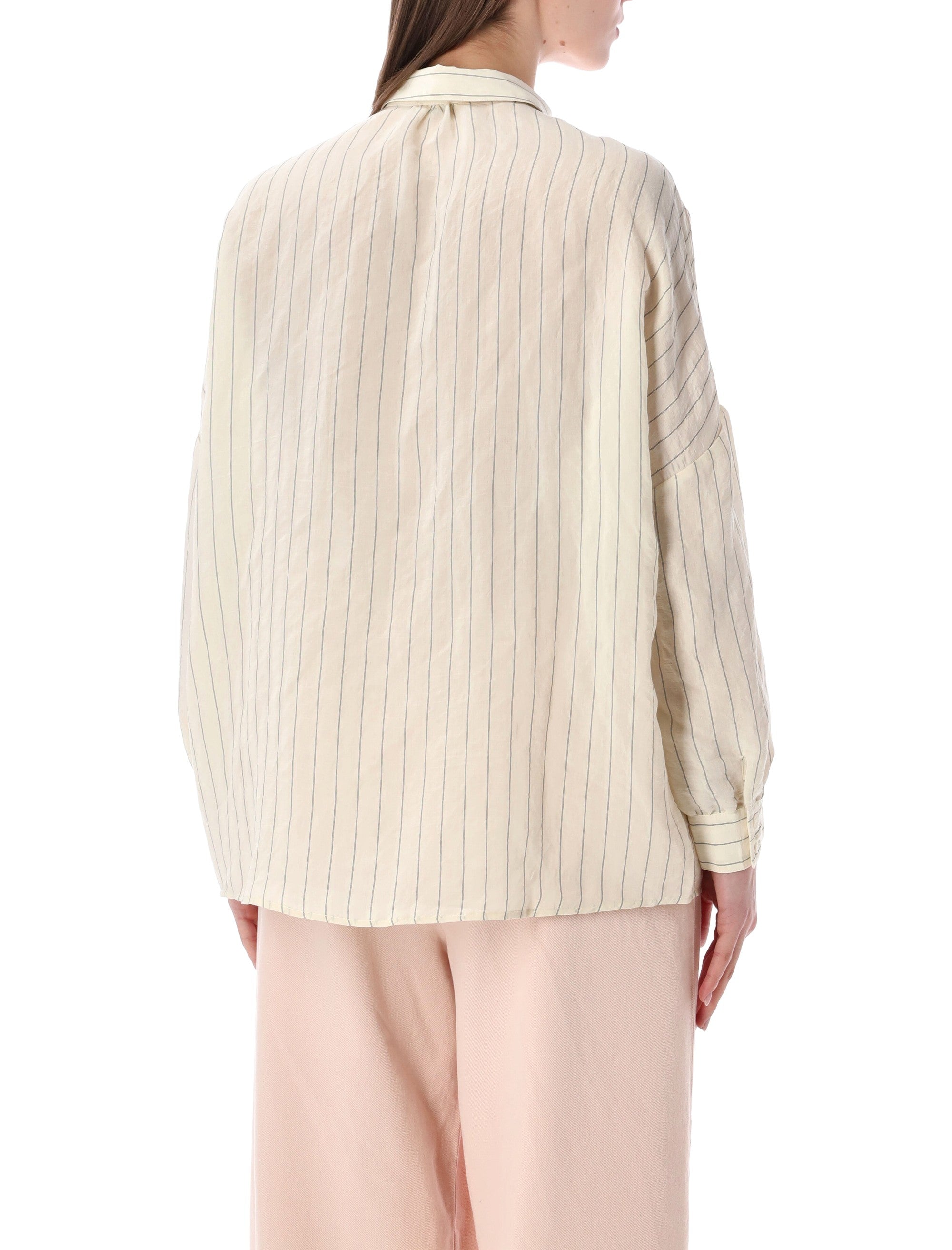 Sessùn Botan sheer striped shirt Milky Black Viscose