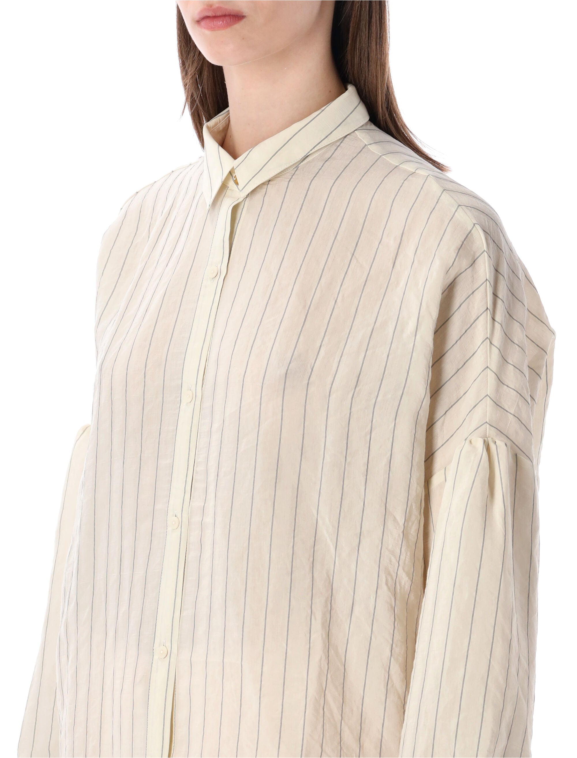 Sessùn Botan sheer striped shirt Milky Black Viscose