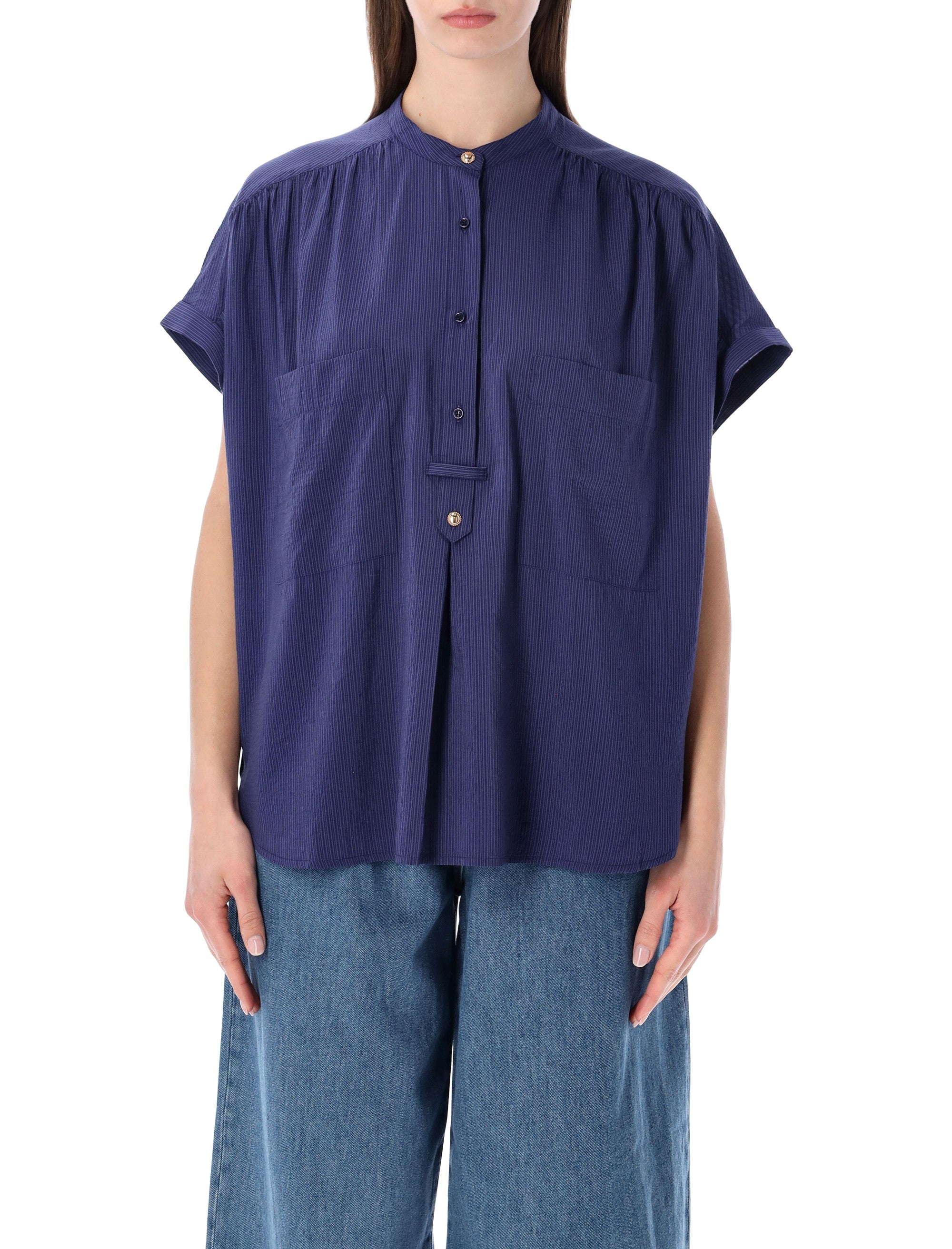 Sessùn Camille sleeveless jacquard stripes blouse Blue Viscose Shirt
