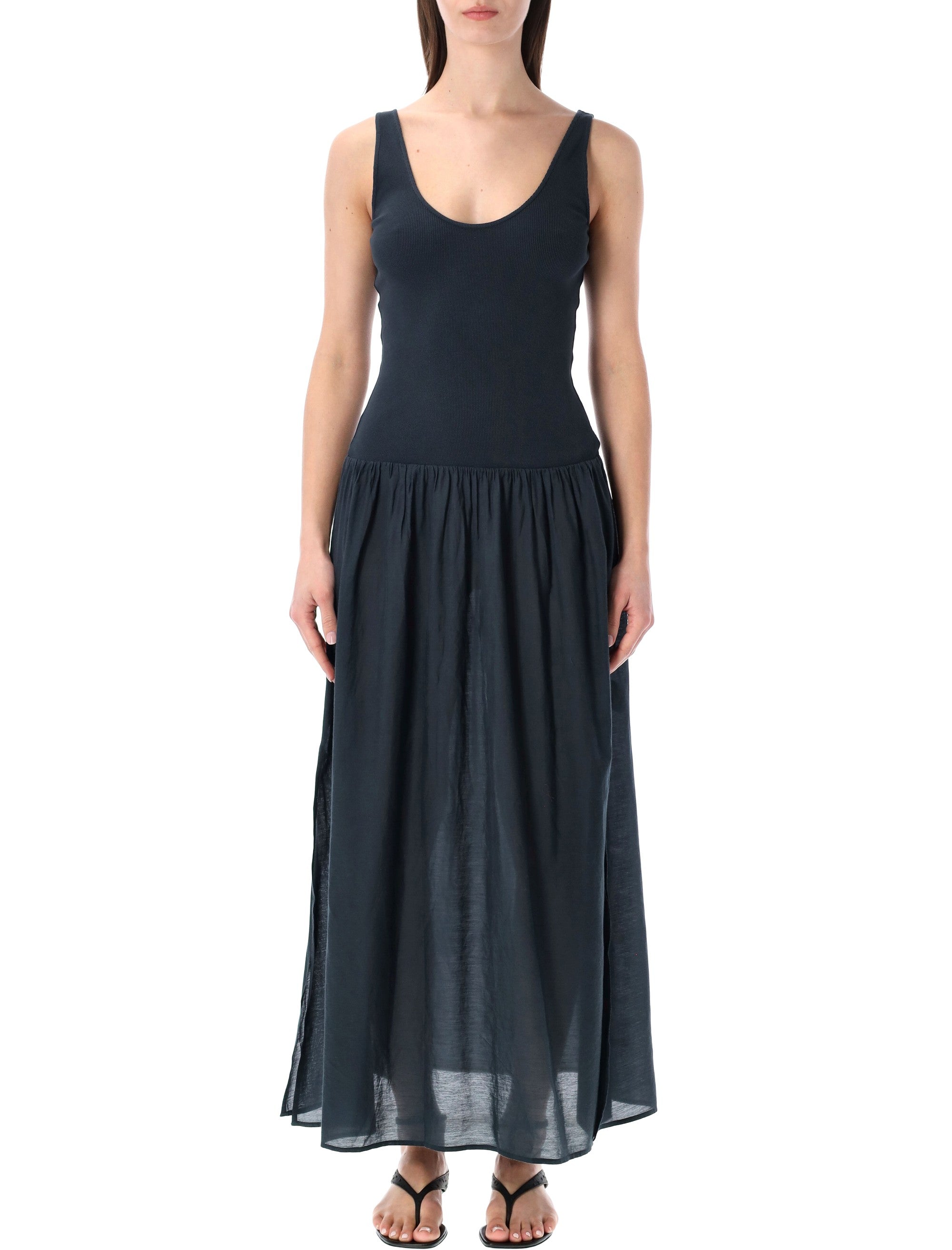 Sessùn Solao long sleeveless Ballerina dress Smoke Green Cotton