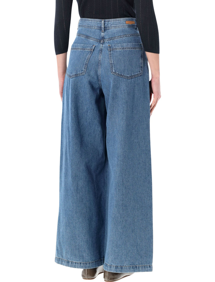 Sessùn Diegui Pleated Wide-Leg Jeans Mid Blue Cotton