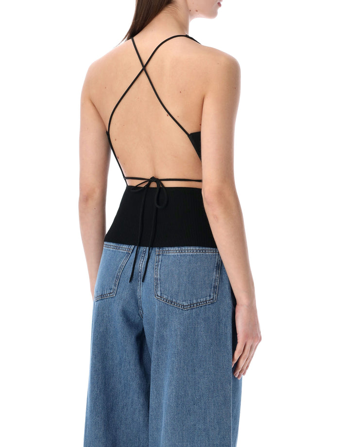 Sessùn Lygia Rib-Knit Fitted Top Moonless Viscose