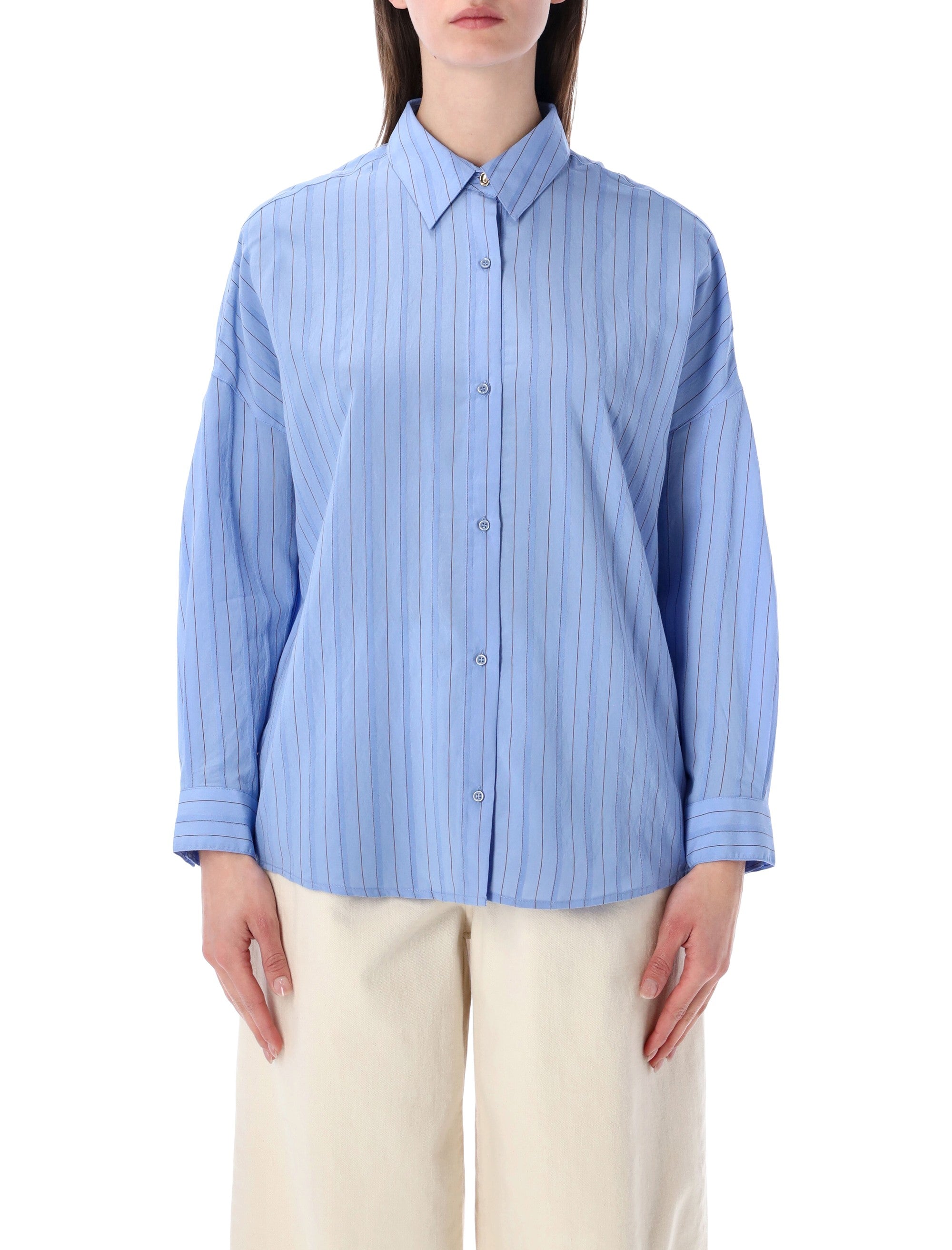 Sessùn Dazik pleated stripe lyocell shirt Modern Azul